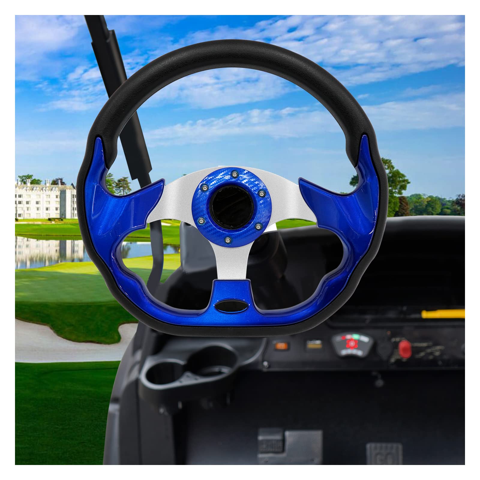 Golf Cart Steering Wheel Fit for EZGO RXV & TXT, Club Car DS, Club Car Precedent, Yamaha, Most Golf Cart (Blue)