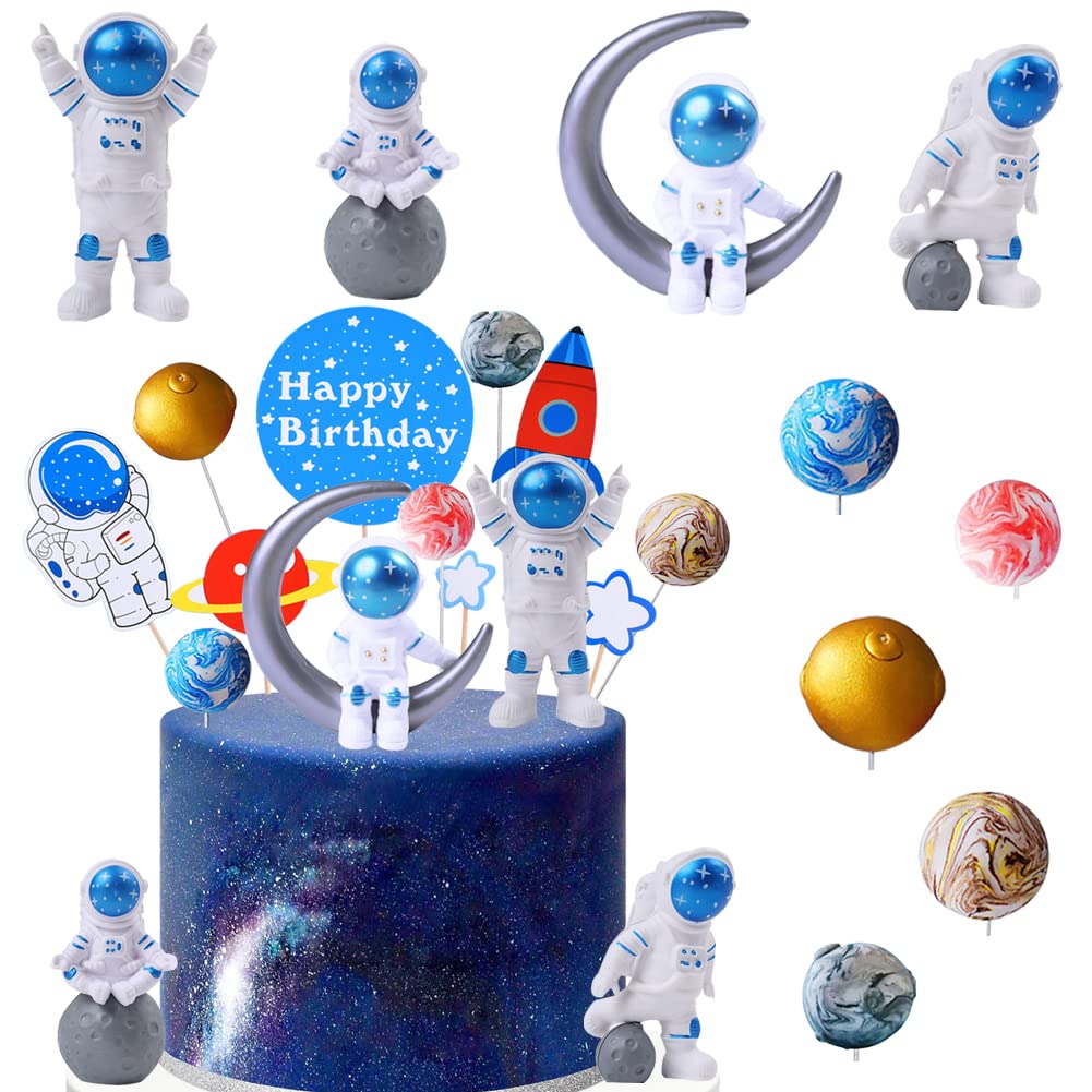 Topper per torta astronauta per tema spazio esterno Festa di compleanno Oggetti di scena per dessert Decorazioni festive Universo Pianeta Serie Regali per torte  15