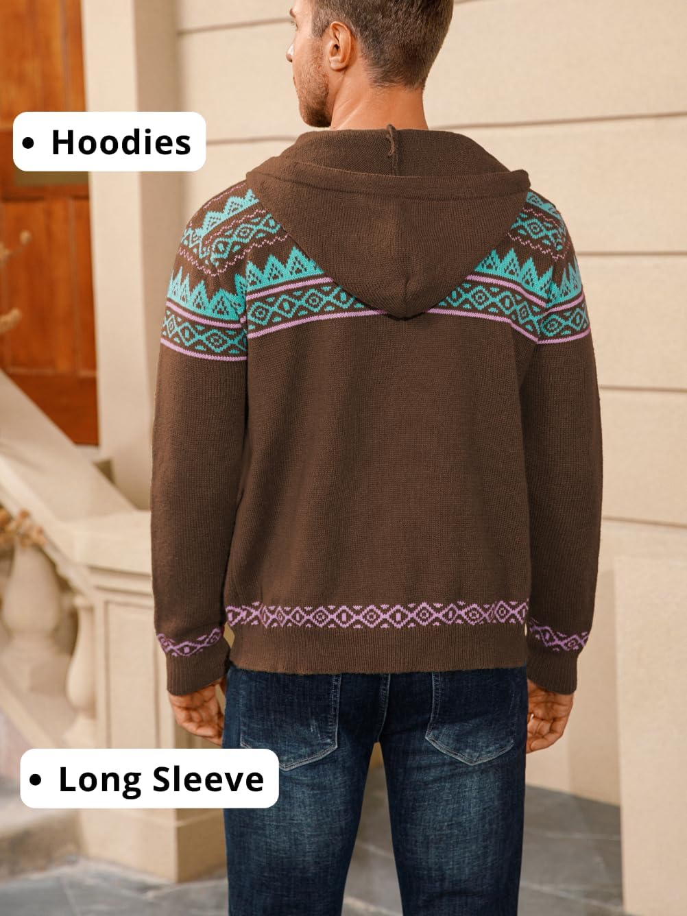 Fair Isle Cardigan Sweaters,Zip Up Sweater Hoodie Men,Casual Work House Going Out Knit Sweatshirt - Image 4