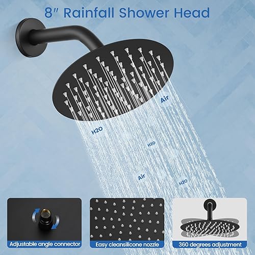 Miniatura 63 de Airuida Juego de sistema de ducha redondo con boquilla de bañera, montaje en pared, juego de grifo de ducha de lluvia de 3 funciones, 2 funciones