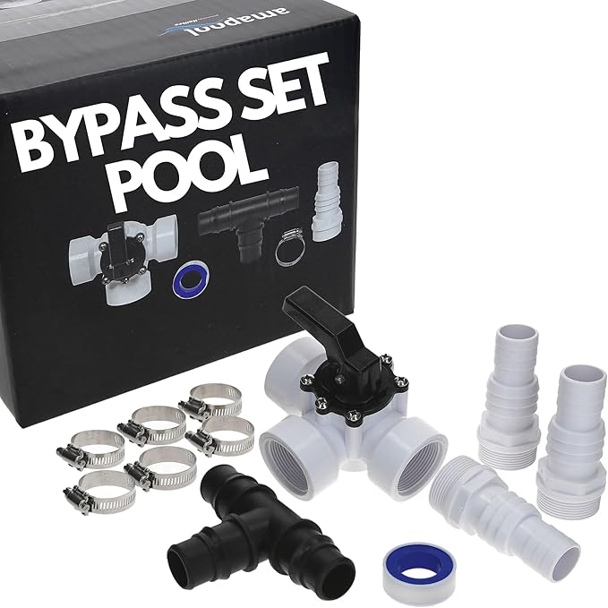 Amapool Kit de Bypass Piscina 12 piezas I Juego para calefacción de piscina y sistema de filtro de arena I Válvula de 3 vías piscina I Juego de conexión piscina