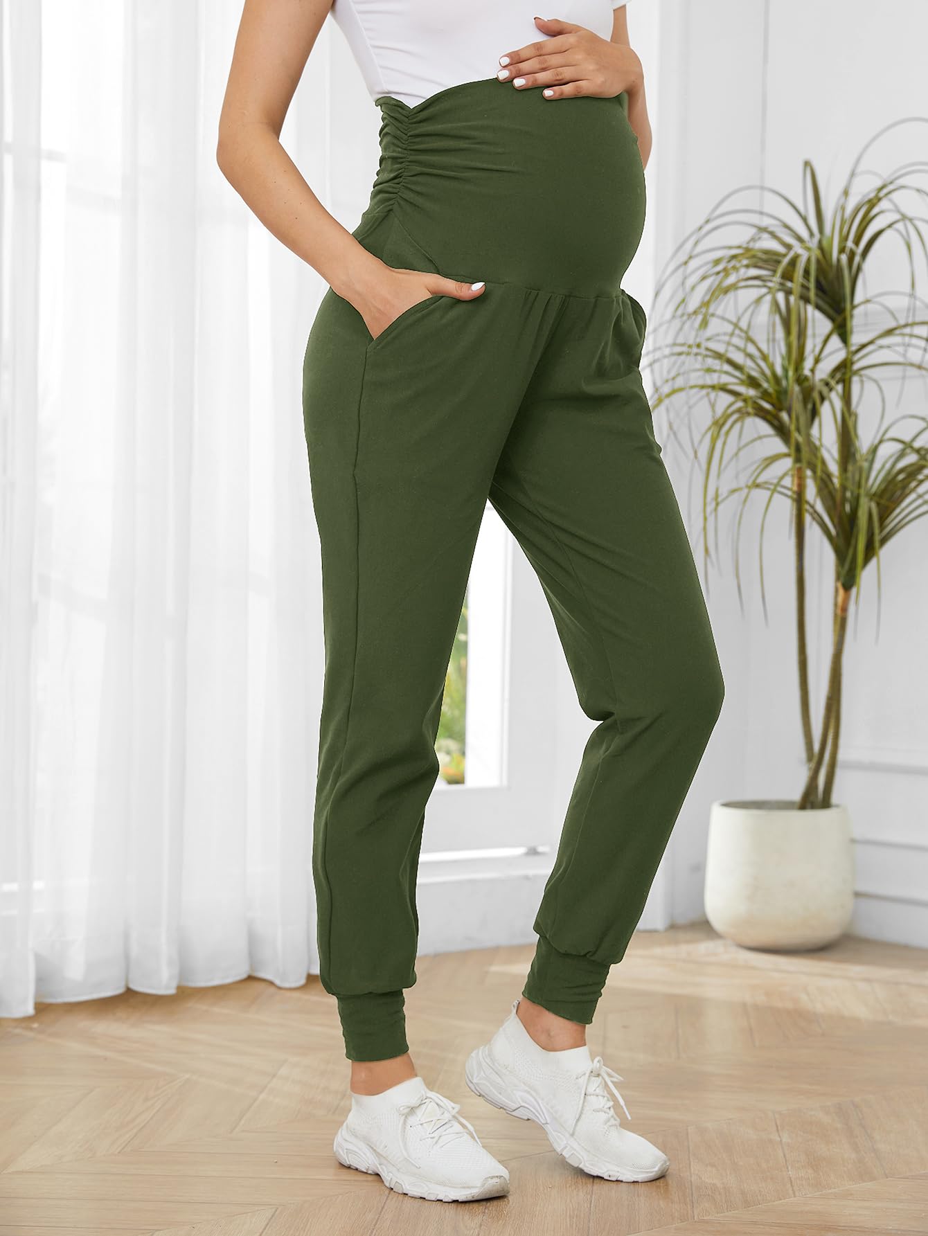 PARNIXS Conjunto de dos piezas premamá Basic Stretch Design con bolsillos Leggings suaves para madres activas pantalones de yoga - Ropa todo el año