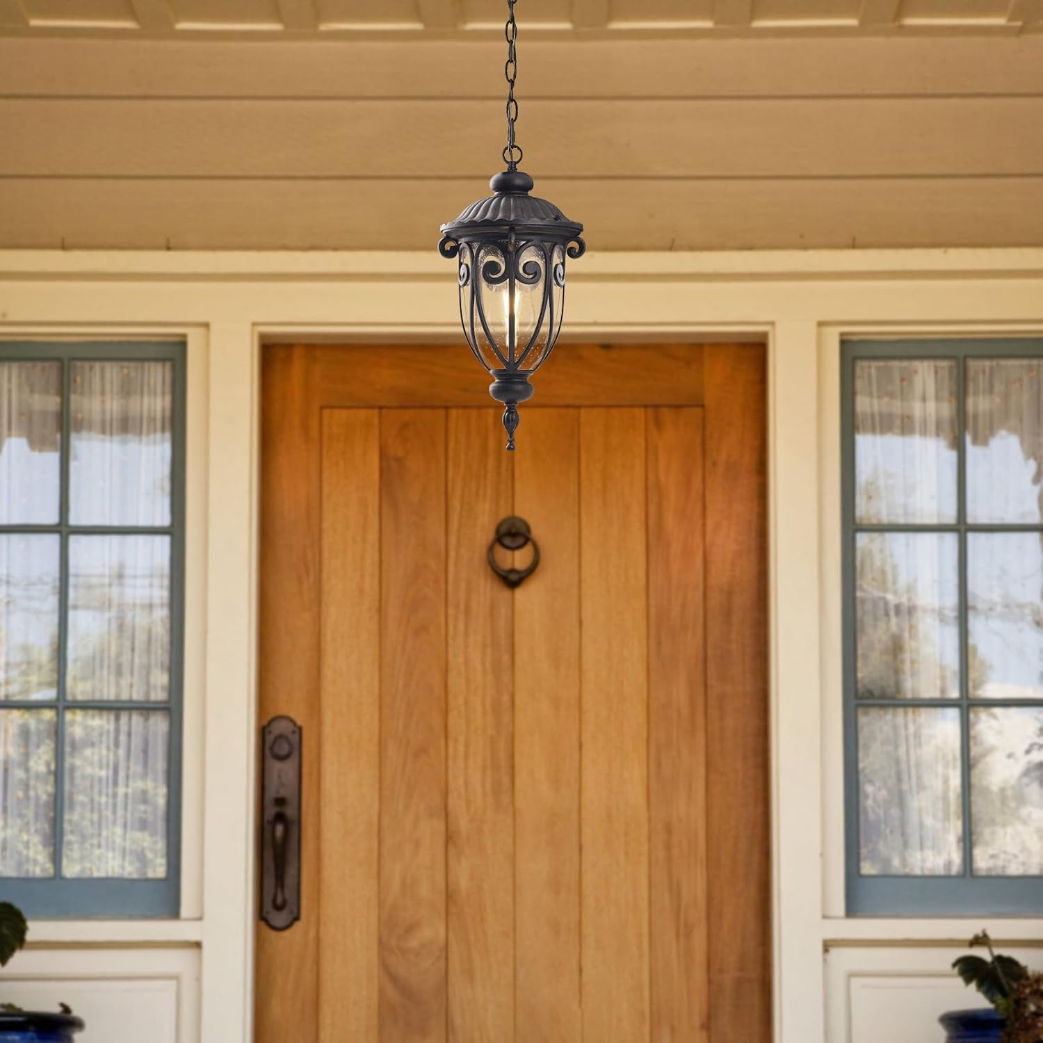 2 Pack (1 * 17 3/4" High + 1 * 20 1/2" High) Bronze Outdoor Pendant Light Fixtures for Porch, LMSP4610-M