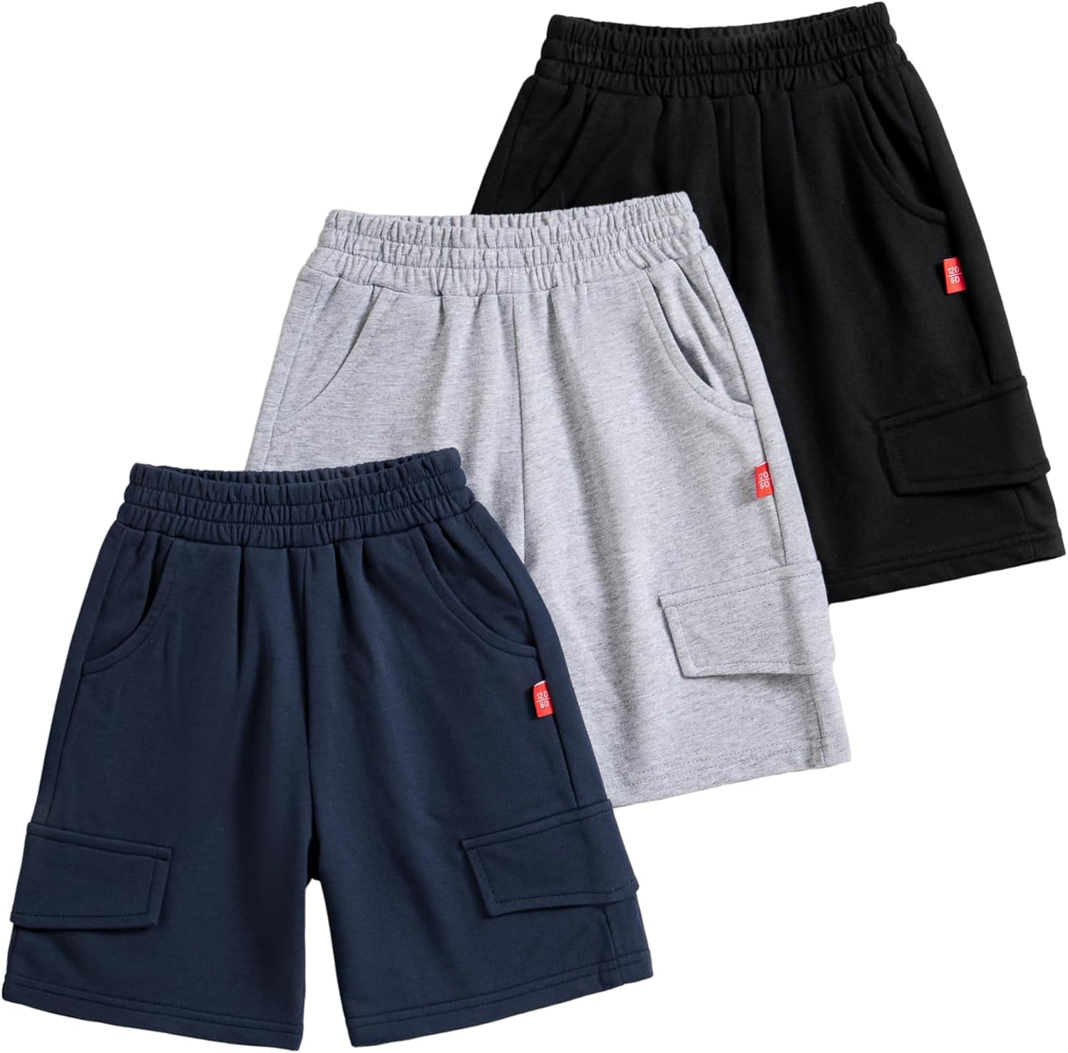 Boys 3 Pack Cargo Shorts Athletic High Waisted Outdoor Summer Shorts with Pockets 3-14Y