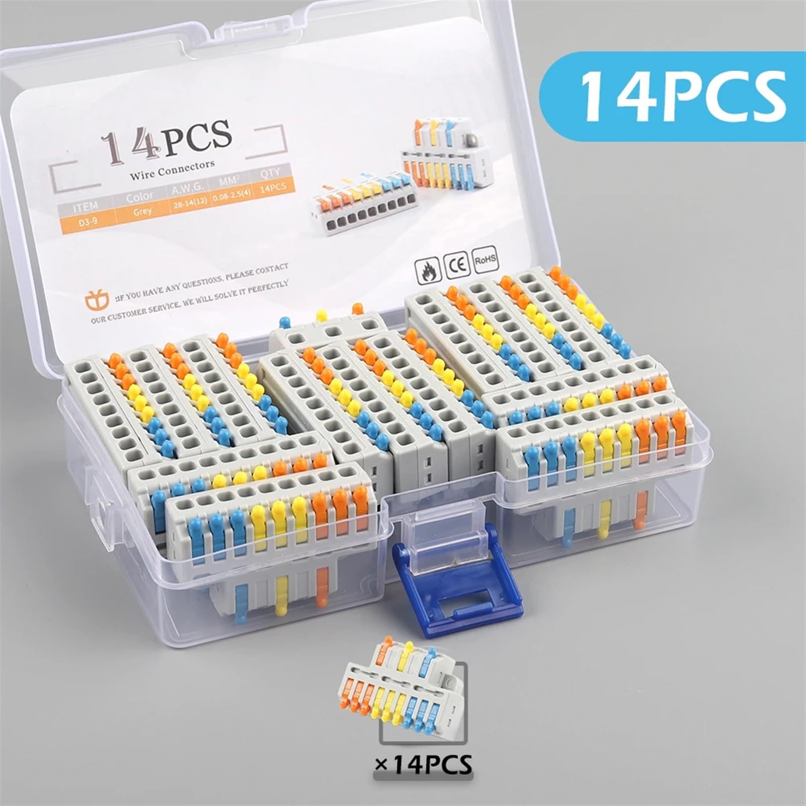 Small Quick Cable HomeTerminal Block 3 in 6/9 Out Mini Wiring Connector Universal Compact Wire Connector Splitter 28-12AWG(D3-9 GR 14PCS)