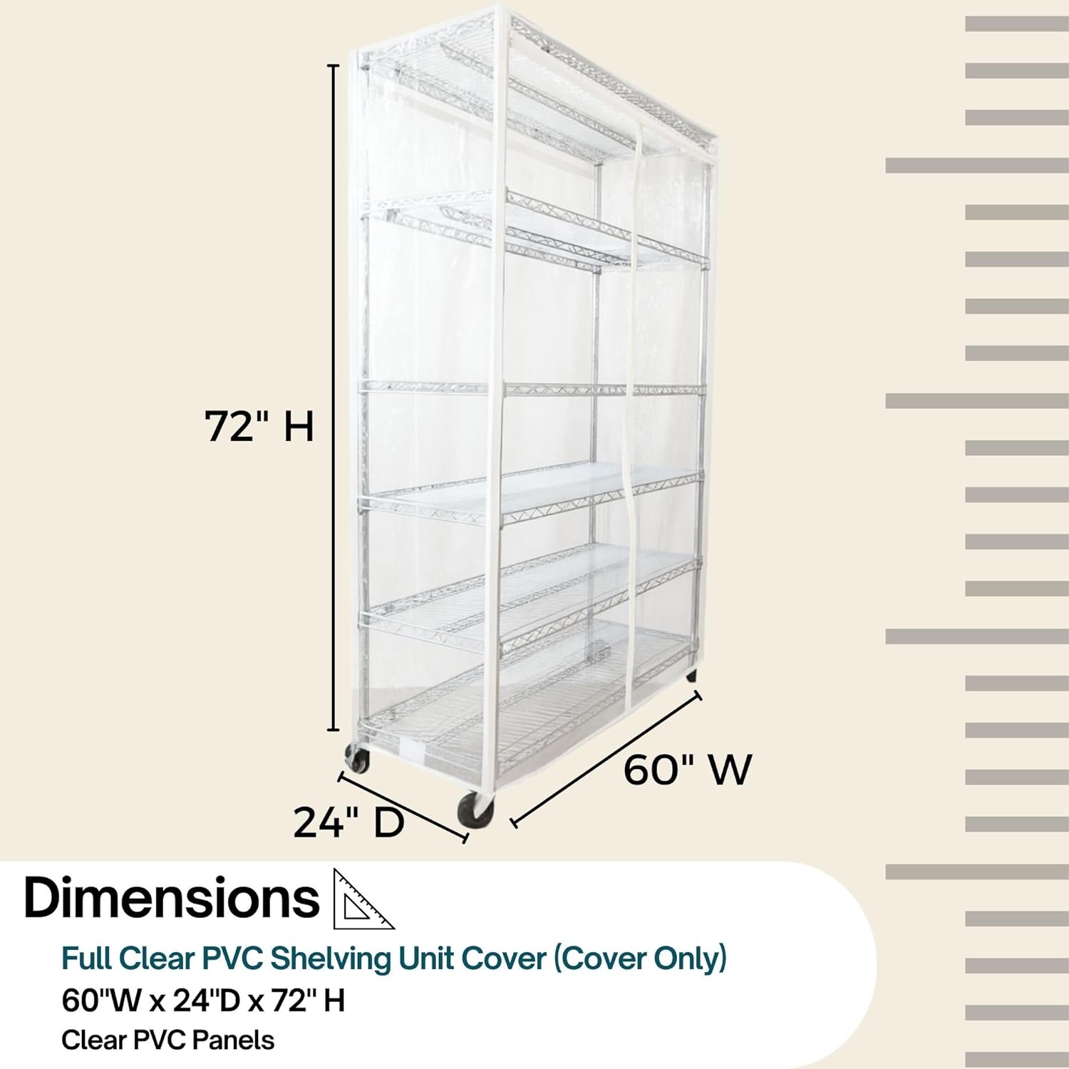 Formosa Covers Premium All Clear Wire Shelf Cover - Heavy-Duty Storage Solution for Wire Shelving Rack (60”Wx24”Dx72”H) - Waterproof PVC, Multi Zipper - Keep Your Space Clean and Organized