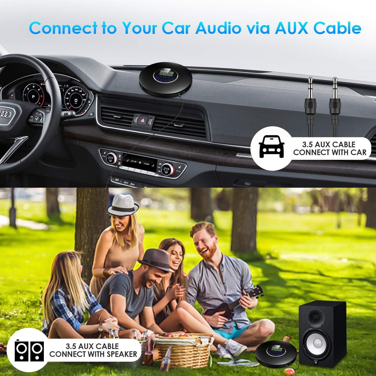 Gueray Portable CD Player Bluetooth Rechargeable CD Walkman 1400mAh Personal CD Discman Small CD Portable Anti-Skip Protection LCD Display with AUX Cable for Car Children Audio Books