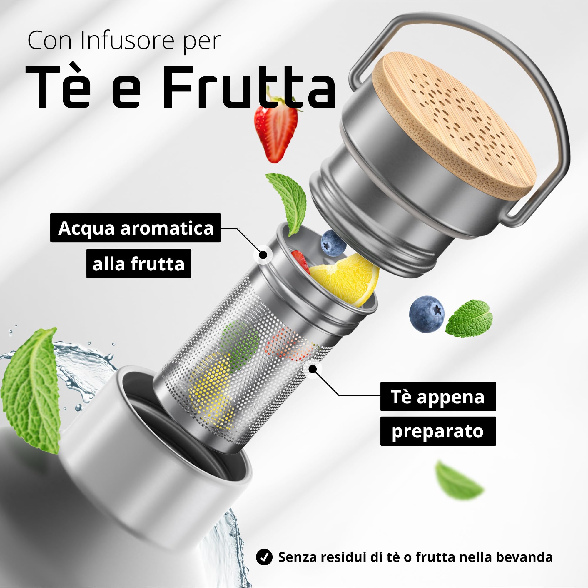 Bottiglia Acqua Termica INOX ACTIVE FLASK + Cannuccia (3 Tappi), Senza BPA, 1l/500ml | Borraccia Isotermica Acciaio - Caldo/Freddo, Ufficio Outdoor Sport Bicicletta viaggio fitness, Caffe Te