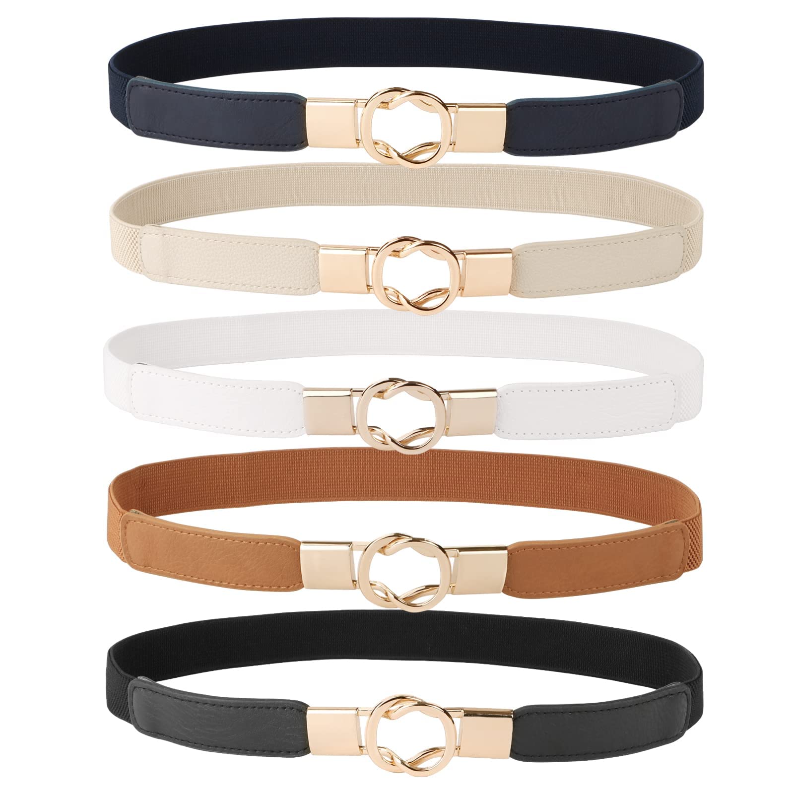 JASGOOD Women Retro Fashion Elastic Belt Stretchy Skinny Waist Belt for Dress Jeans Pants with Metal Gold Buckle