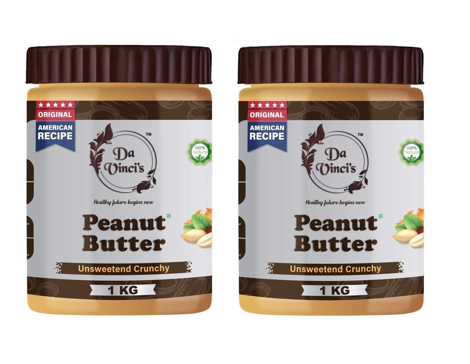 Da Vinci's Natural Peanut Butter Crunchy | Unsweetened | Made with 100% Roasted Peanuts | No Added Sugar | No Added Salt | No Hydrogenated Oils | Non GMO | Gluten Free | Vegan