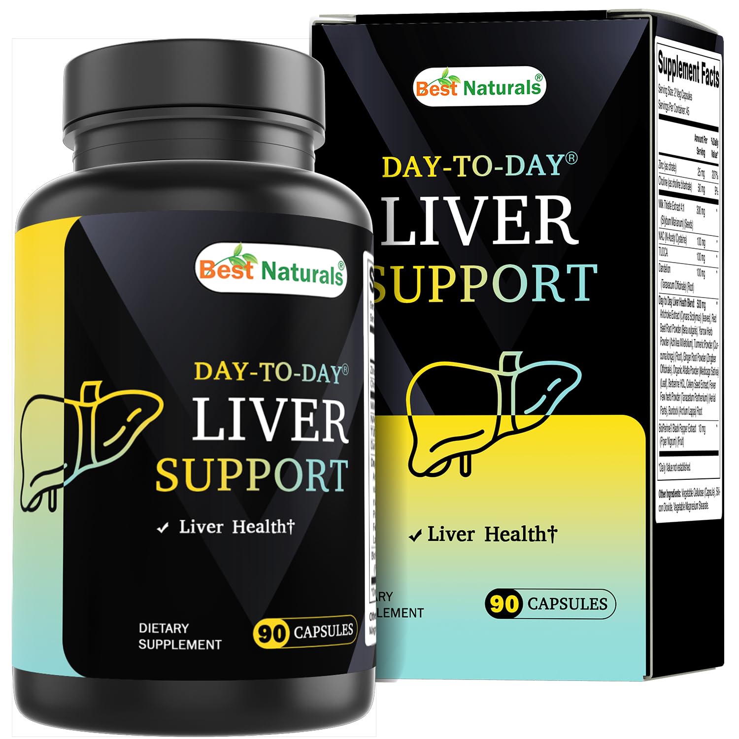 Best Naturals Day to Day Liver Support - 90 Veg Capsules - Made in the USA - Non-GMO & Gluten Free 90 Count (Pack of 1)