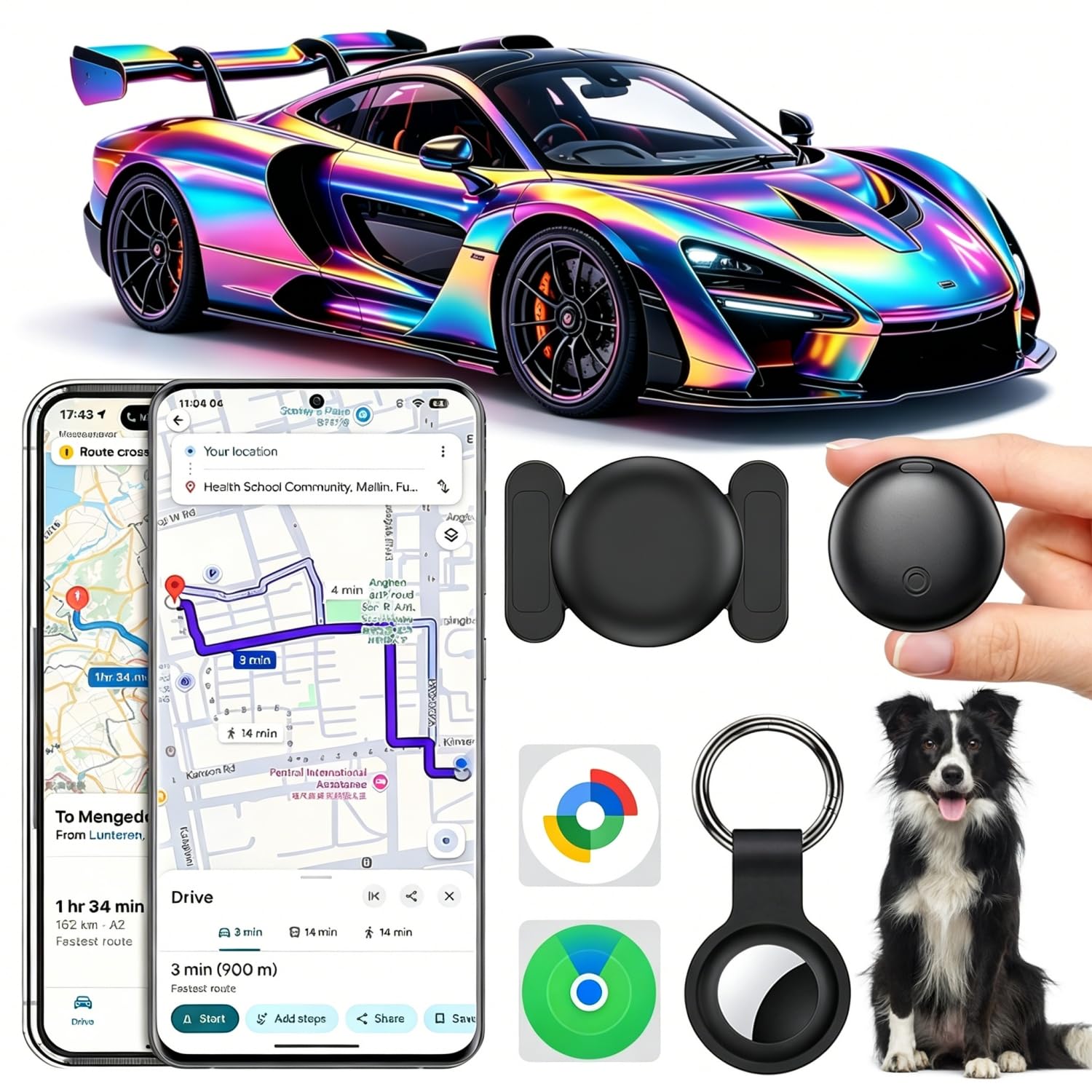 Localizzatore GPS per auto, localizzatore GPS magnetico senza ABO per Android e iOS, Air Tracker Smart Tag IP67, impermeabile, localizzatore GPS nascosto per auto/biciclette/moto (nero)