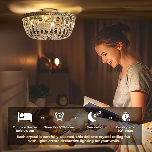 Miniatura 5 de Ventilador de techo enjaulado de cristal con montaje empotrado, ventilador de techo de cristal de 20 pulgadas con luz y control remoto, ventiladores