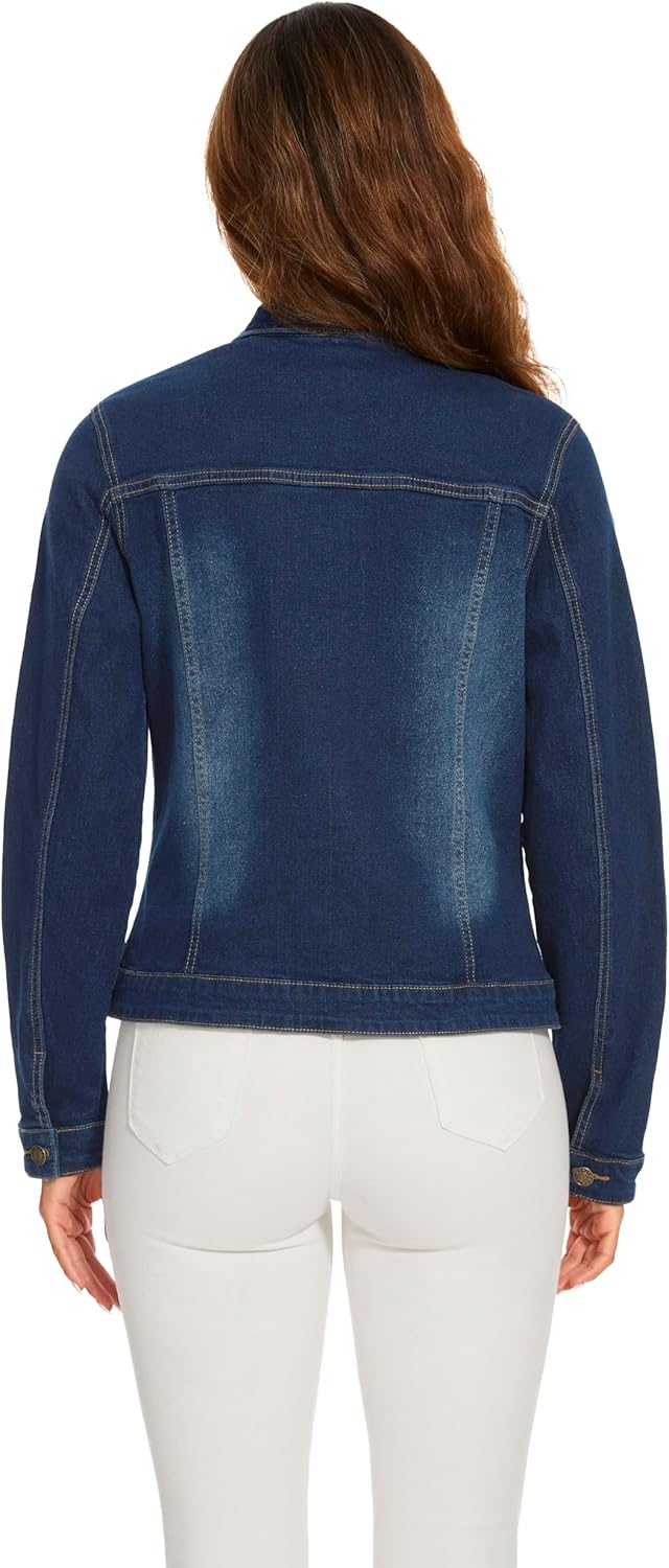 Anienaya Women's Stretch Denim Jacket Long Sleeve Basic Trendy Button Up Trucker Jean Jackets - Image 3