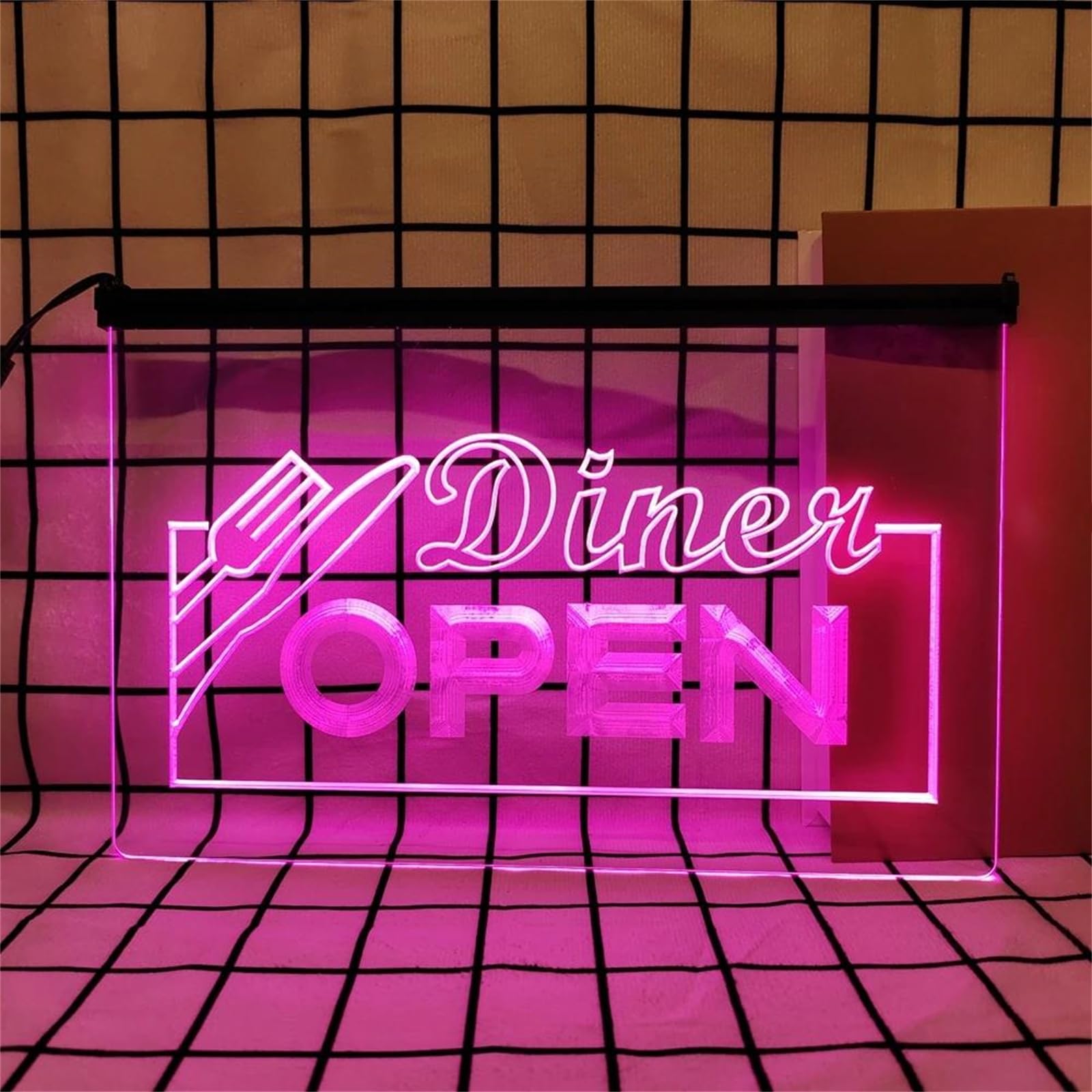 Zysfadc Diner Open Neon Sign for Wall Decor, RGB 3-Key USB Dimmable LED Neon Lights for Sweet Pizza Burger Shop Dessert Bar,60x40cm