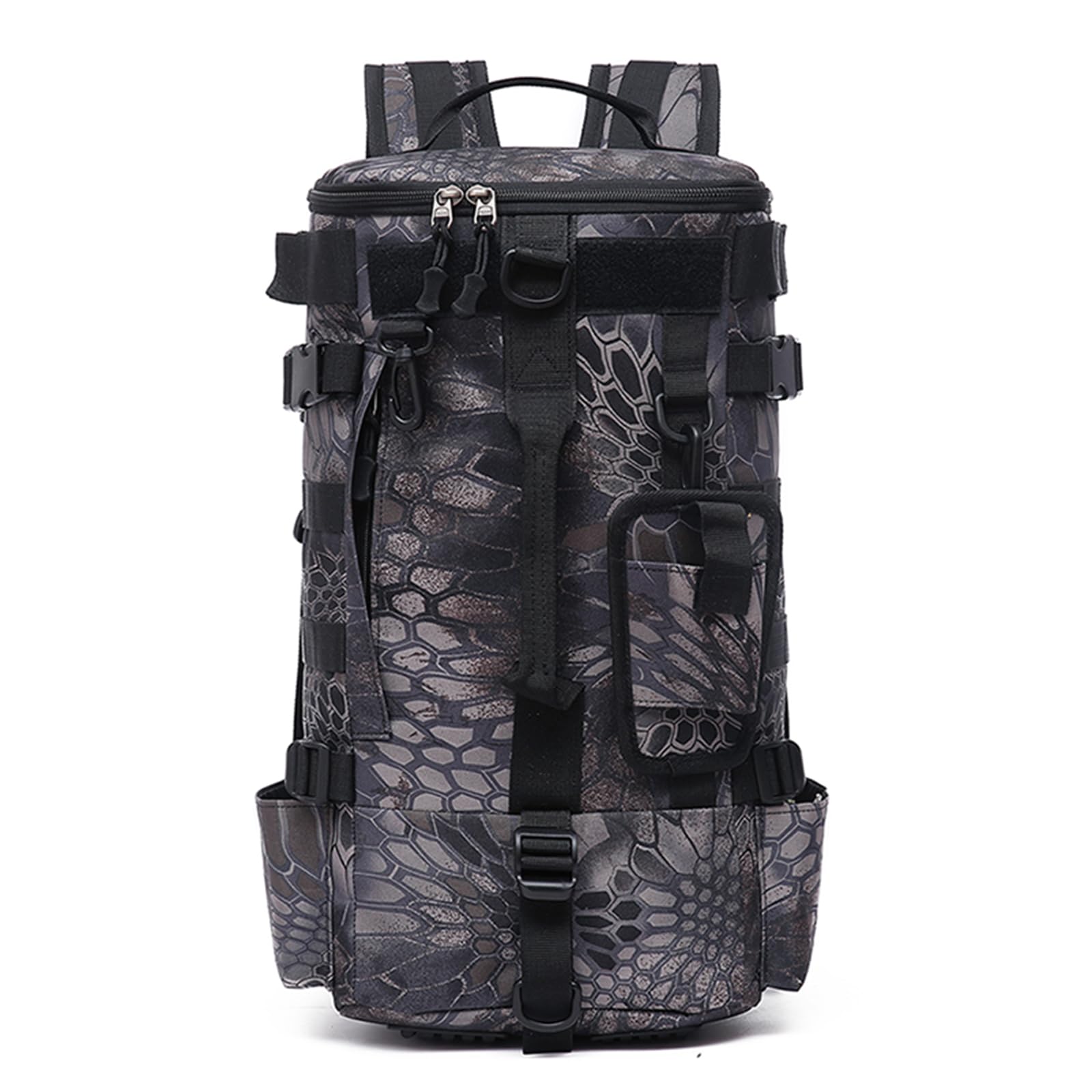 PORRASSO Fishing Backpack Multifunctional Fishing Tackle Bag Outdoor Backpack with Rod Holder Waterproof Rucksack Camping Travel Daypack for Fishing Hiking Cycling Travel Black Camouflage — image 1
