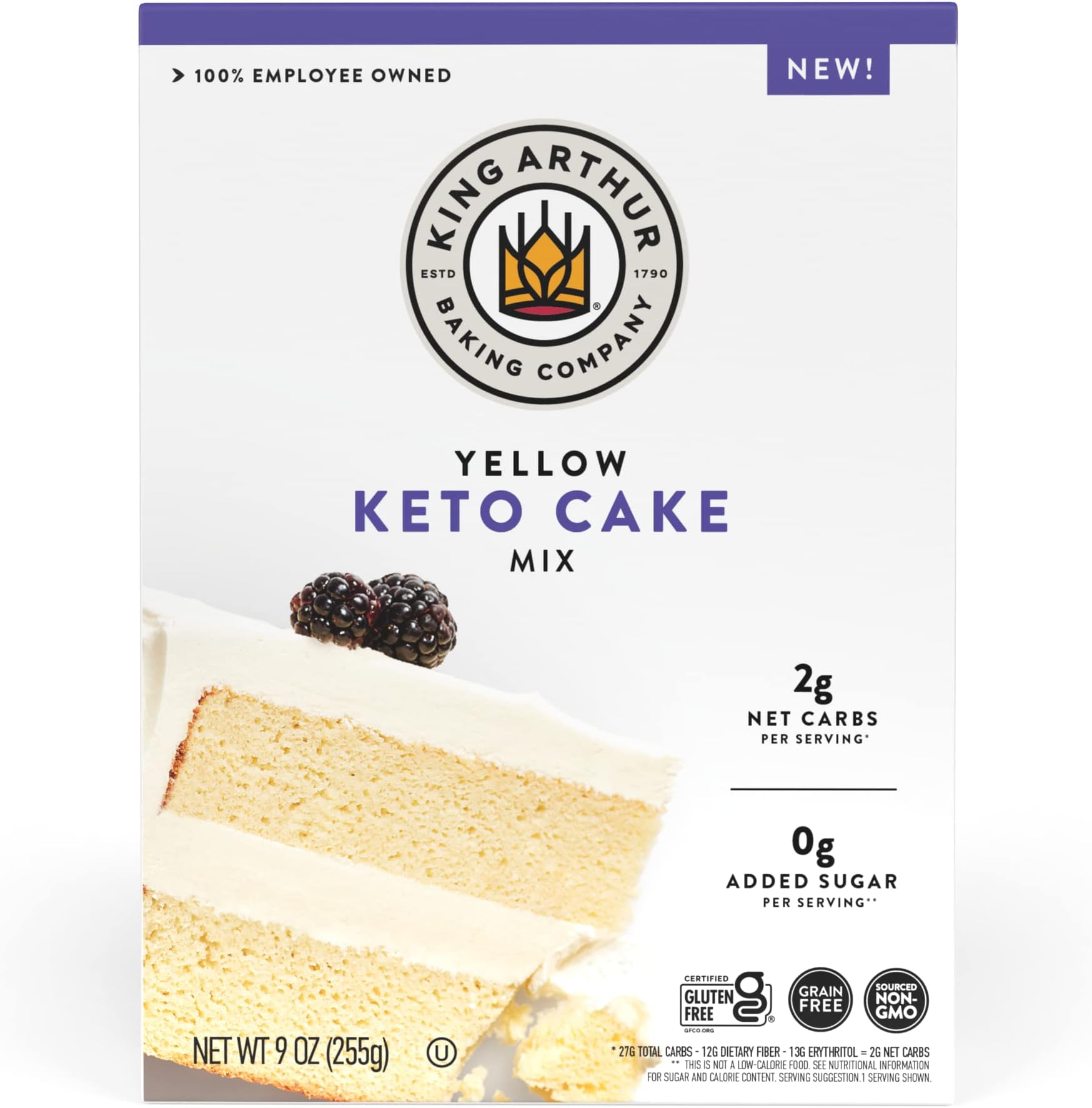 King Arthur Baking Keto Cake Mix, Yellow, 2g Net Carbs 0g Added Sugar Per Serving, Low Carb & Keto Friendly, 9oz, White