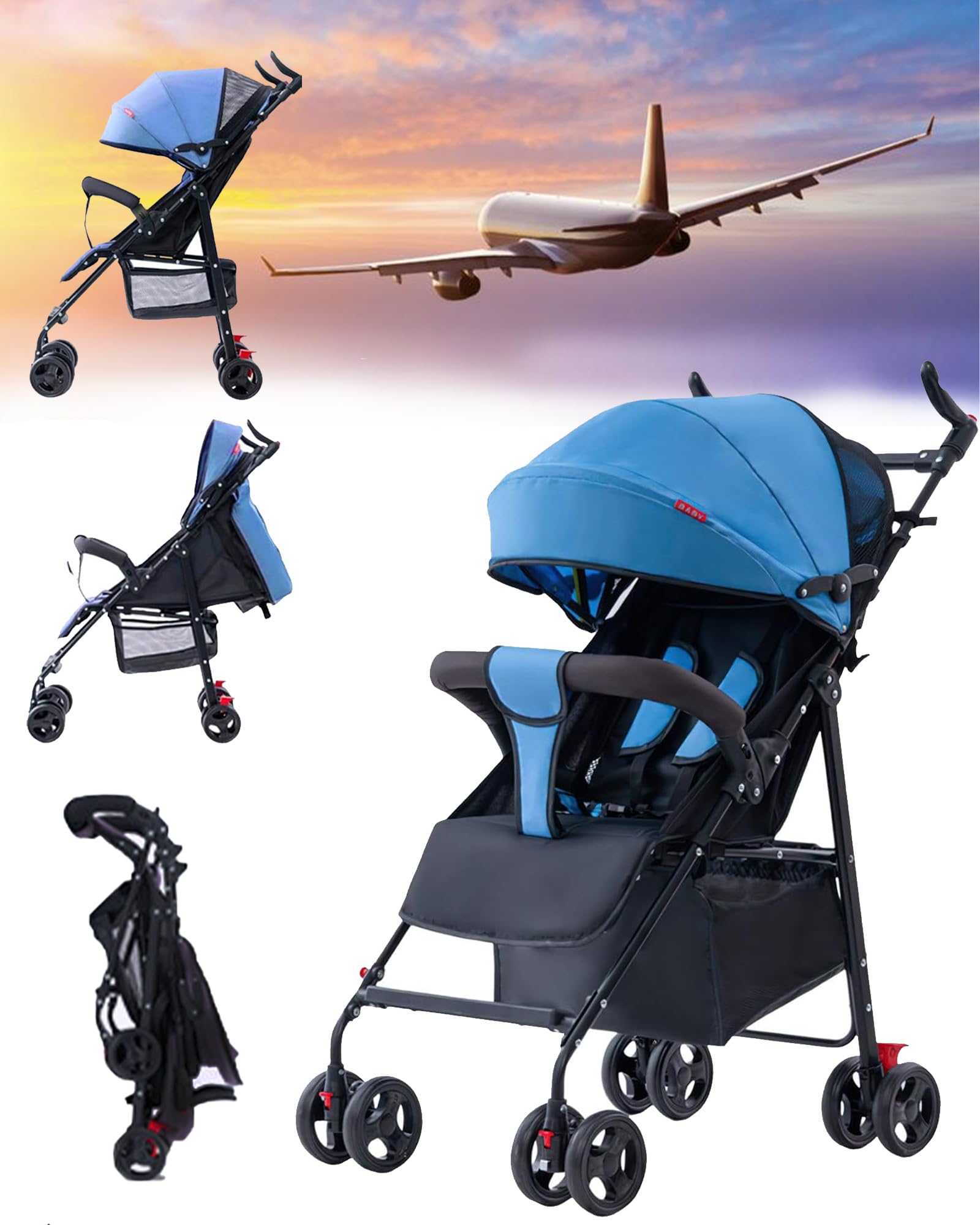 ALLESM Lightweight Foldable Baby Stroller Infant Stroller Compact Travel Pushchair with Adjustable Reclining Seat 360° Swivel Wheels with Storage Basket Design for Newborns and Toddlers