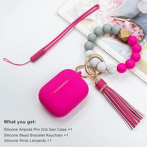 Miniatura 6 de Funda compatible con Airpods Pro de 2 generación 2022, funda protectora de silicona suave con llavero de pulsera para Apple Airpods Pro 2, funda