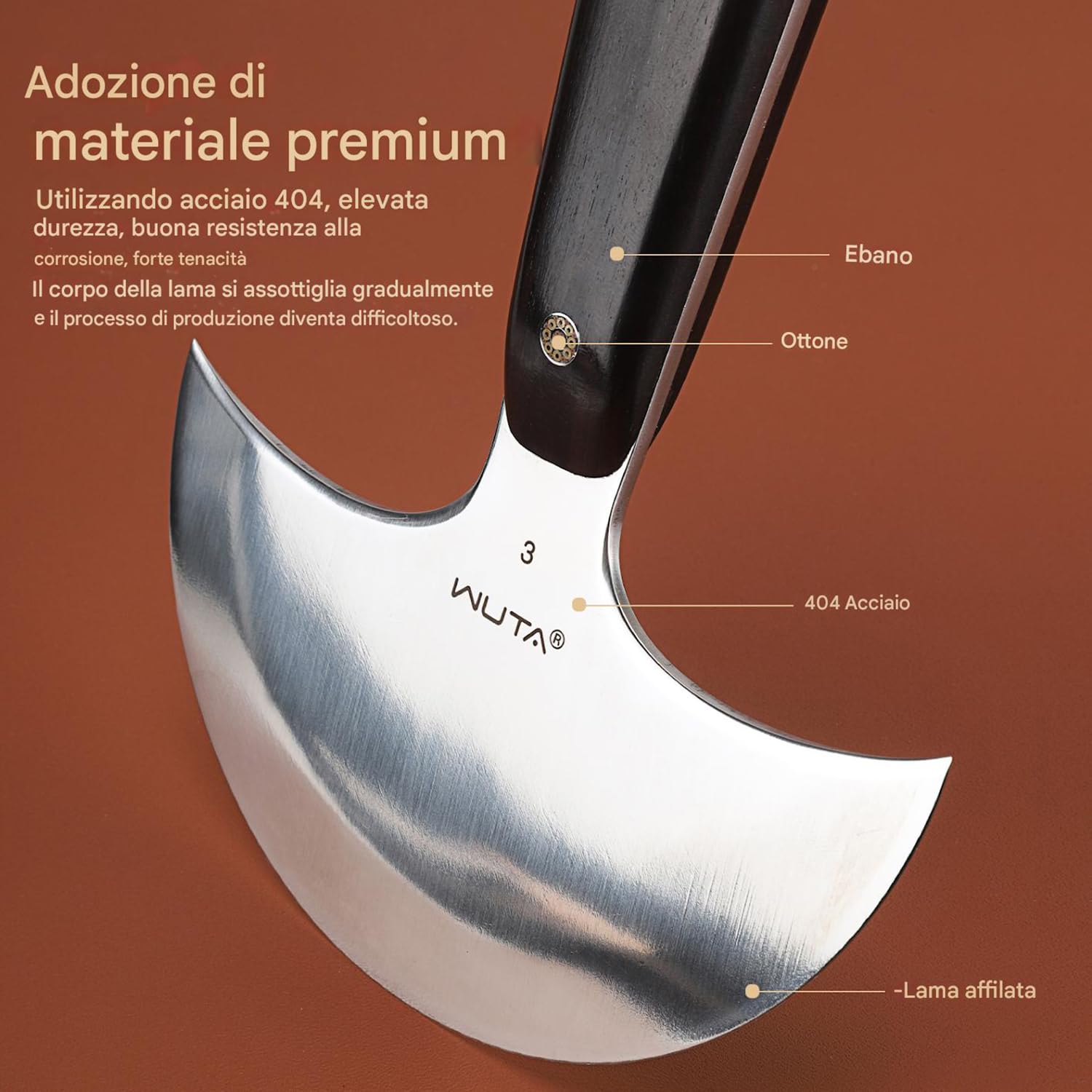 WUTA Coltello rotondo in pelle, coltello con testa rotonda in acciaio ultra affilato, strumento fai da te per intagliare la pelle(5 pollici)