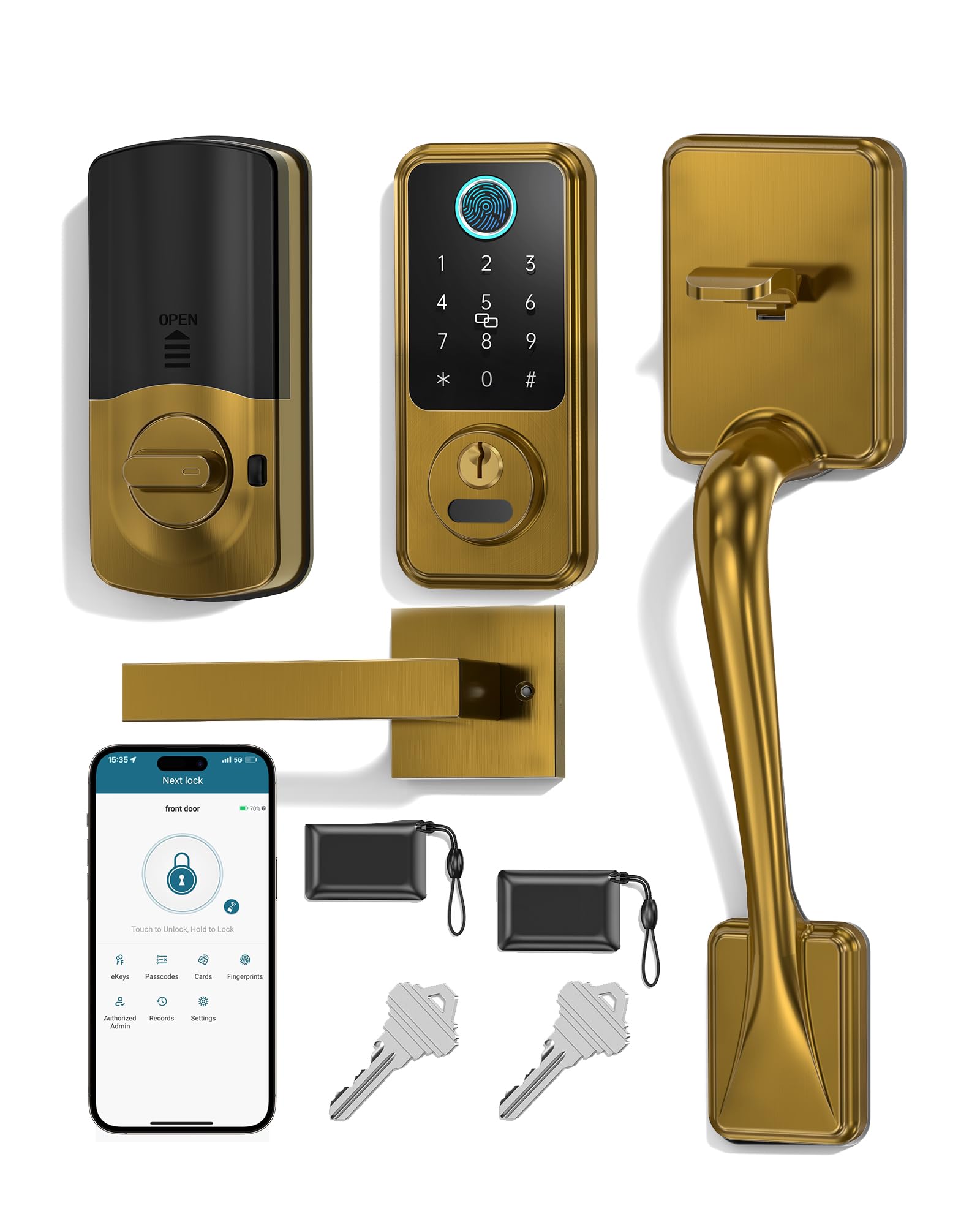 Photo 1 of Hornbill Keyless Entry Door Lock with Handle, Satin Brass