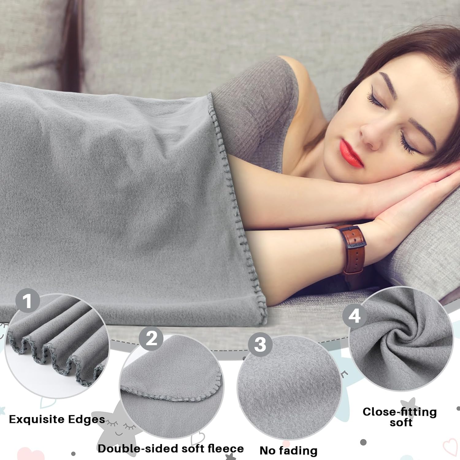 Newwiee 10 Pcs Fleece Blanket Fleece Throw Blankets Bulk Soft Lightweight Breathable Friendly Lap Blankets Pet Home Bed Sofa Couch Office Donation Homeless, 50 x 60 Inch (Gray)