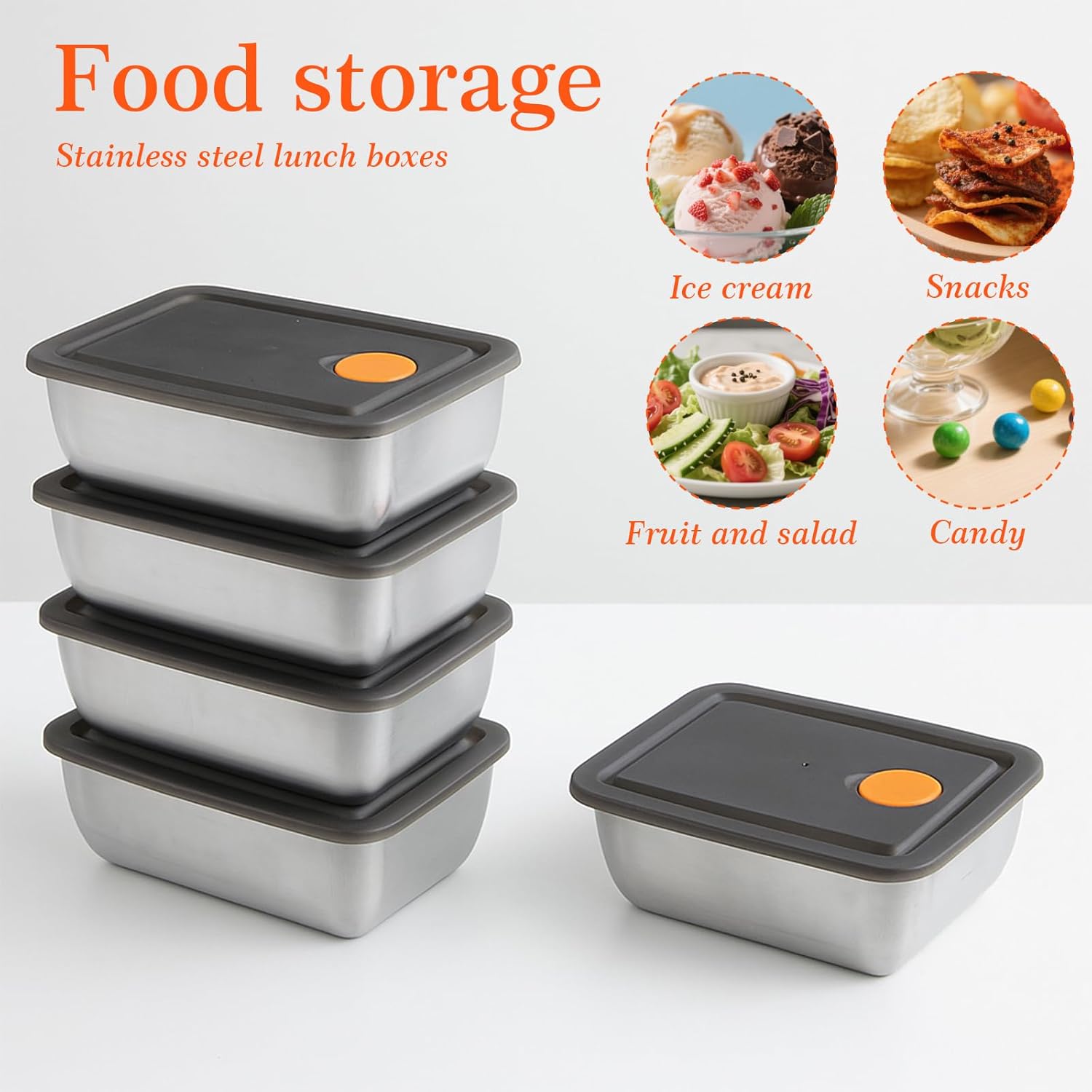 Yolev 10 Pcs Metal Small Food Containers 16oz with Leak-Proof Lids Reusable Meal Stainless Steel Prep Container Lunch Box Stackable Food Storage Containers Dishwasher for Snacks Fruits On-The-Go - Image 6