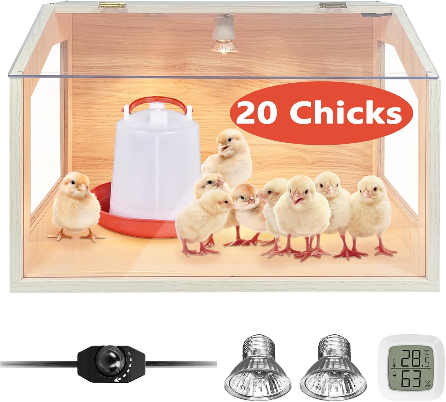 KoreTech Intelligent Brooder Box 20 Chicks with 2 Heat Lamps, Brooder