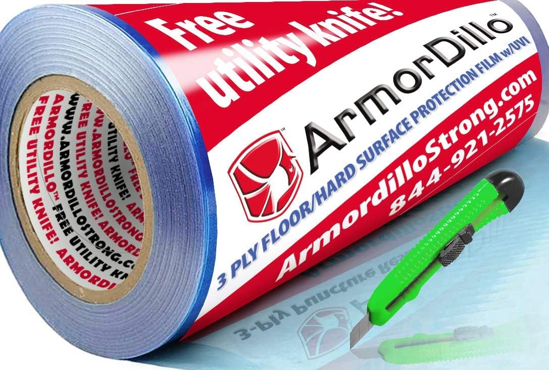 ArmorDillo DIY Friendly New 3-Ply Strong Easy to Use Hardwood Floor, Hard Surface Protection Film (24" x 200'). Asteroid Proof. Probably
