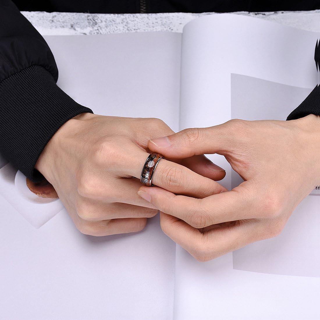 King Will Tungsten Wedding Band for Men 8mm Domed Ring Arrow/Guitar String Inlay Promise Ring for Him Comfort Fit - Image 5