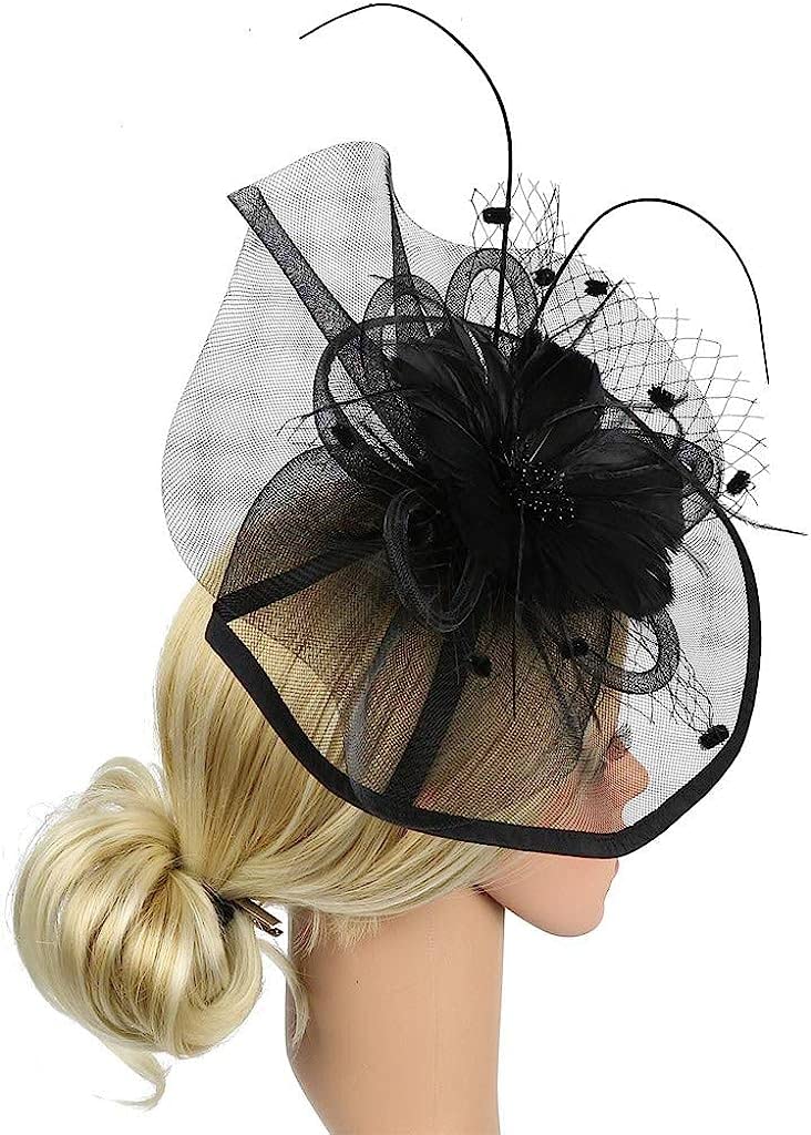 1 Cappellino Fascinator in pizzo nero con copricapo per donne, stile