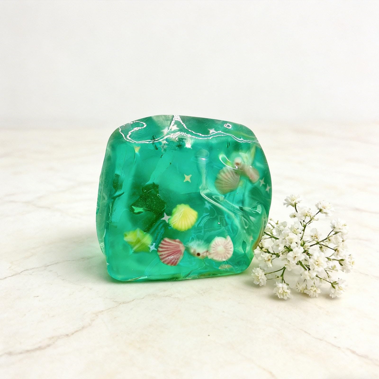 Squishy Nice Ice Cube Squeeze Toys, Ocean Seashell Ice Cube Stress Ball, Night Light Fidget Stress Cube Fidget Toy for Anxiety Relief, Not Easy to Fall Off Sensory Toys (Ocean ,B) — image 1