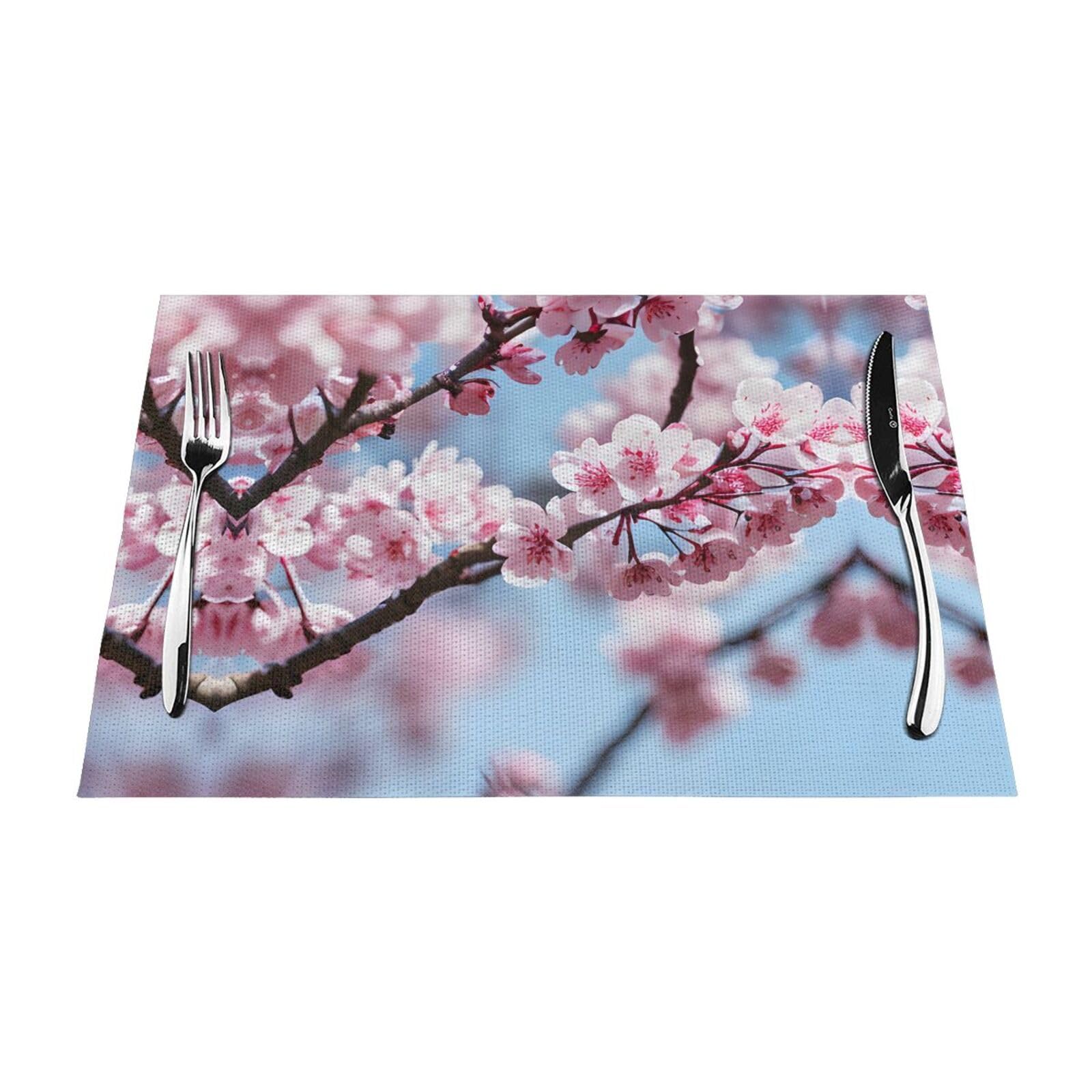 Placemats Set of 6,Table Mats Washable Placemat Decoration, Tempting Cherry Blossoms Print