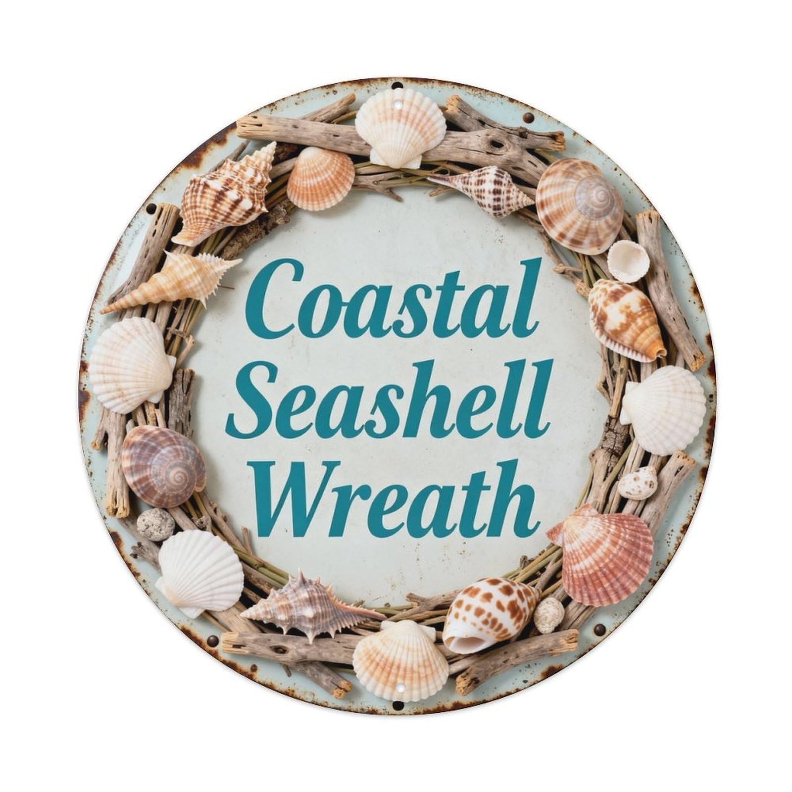 Coastal Seashell Wreath Metal Tin Sign Plaque