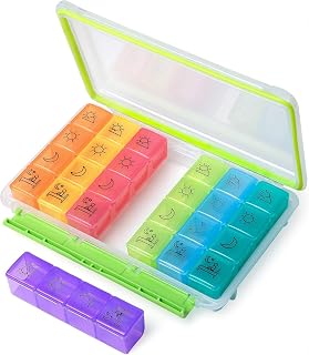 Weekly Pill Organizer, HBlife 7 Day Pill Box (4-Times-A-Day) Portable Travel Pill Case Dispenser Medicine Box with Moisture-Proof Design BPA Free for Vitamin/Medication/Fish Oil/Supplements