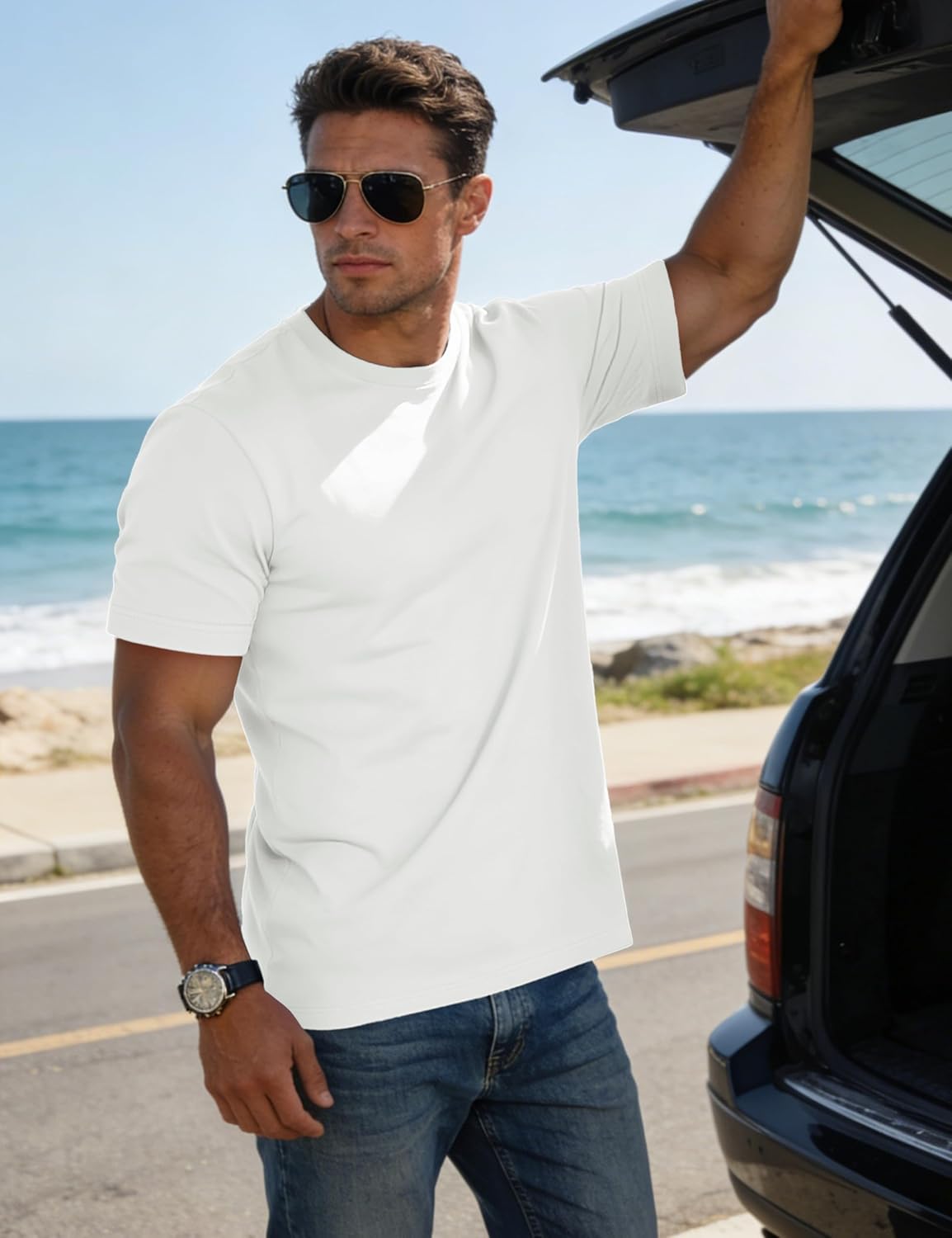 MAGCOMSEN Mens T-Shirts Short Sleeve UPF 80+ Sun Protection Lightweight Moisture Wicking Casual Crew Neck Basic Tees - Image 2