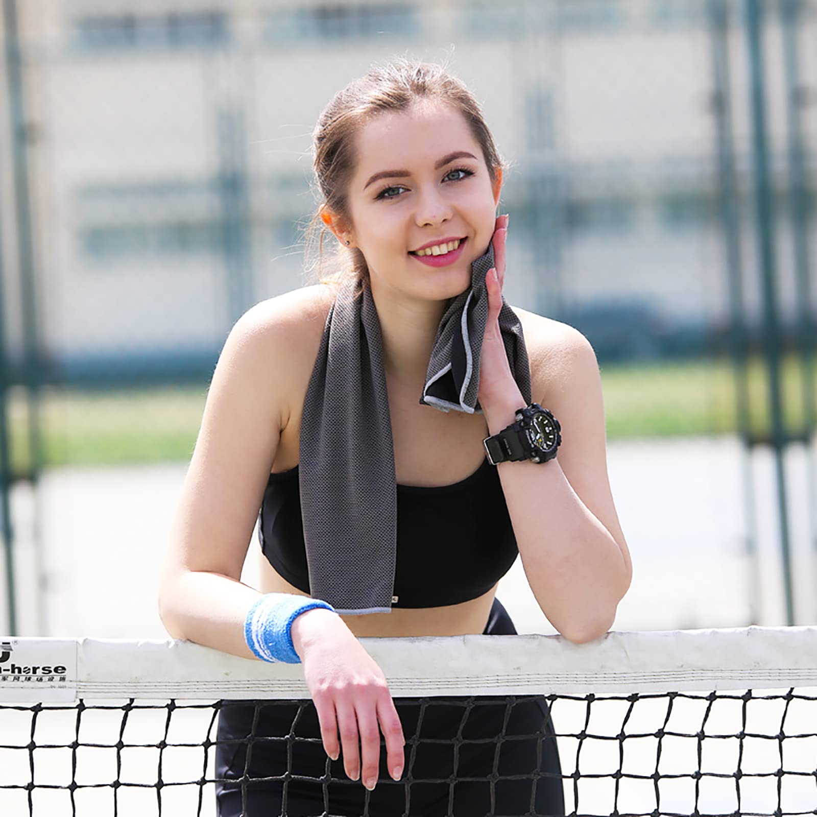 Confezione da 20 asciugamani rinfrescanti per collo e viso, in microfibra, con borsa traspirante, yoga, palestra, riposo, per allenamento, corsa, campeggio, pilates, spiaggia, grigio scuro