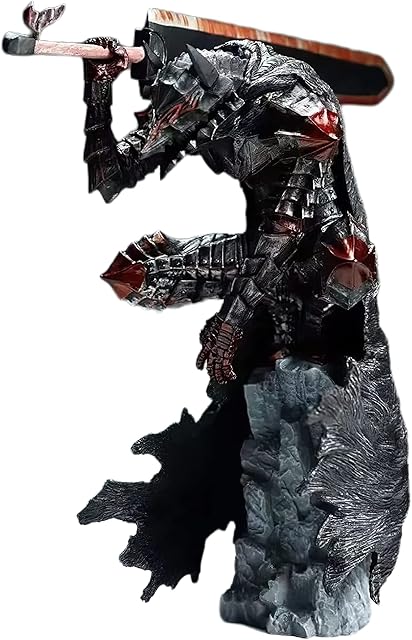 Puruuige Anime Berserk Gut Figure Guts Battle Version Damaged Action Figurine PVC Black Swordsman Guts Change Face Model Statue Toy Office Collections Decorations Gift