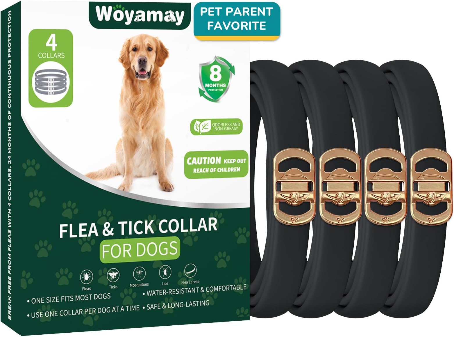 4 Pack Flea Collar for Dogs, Dog Flea and Tick Treatment, 8 Months Protection Flea and Tick Collar for Dogs, Waterproof Dog Flea Collar, Adjustable Collar Flea and Tick Prevention for Dogs,Black