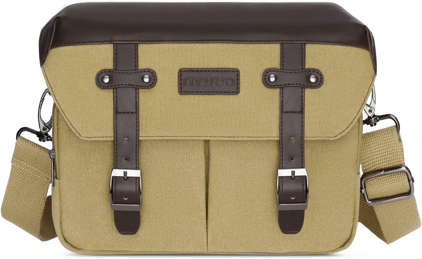 MOSISO Camera Case Crossbody Shoulder Messenger Bag, DSLR/SLR/Mirrorless Photography Vintage PU Leather Flap Gadget Bag with Rain Cover Compatible with Canon/Nikon/Sony Camera and Lens, Teal Green