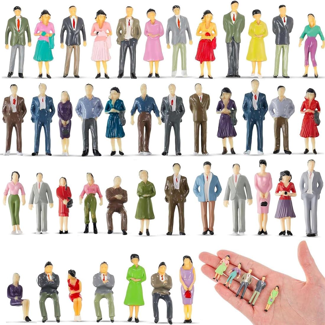 20 Pezzi Set di Miniature, Omini in Miniatura, Mini Persone, Piccole Figure Dipinte, Colorate in Diverse Pose, Modello di Persone in Plastico (Proporzione 1:50)