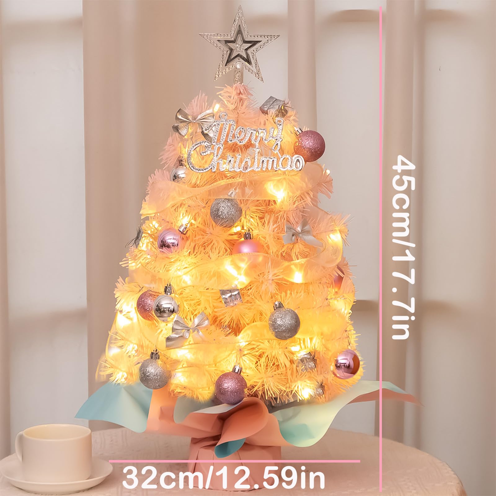 Kerstboom - Kunstkerstboom - Mini kerstboom - Kerstmis - Baby roze - 45