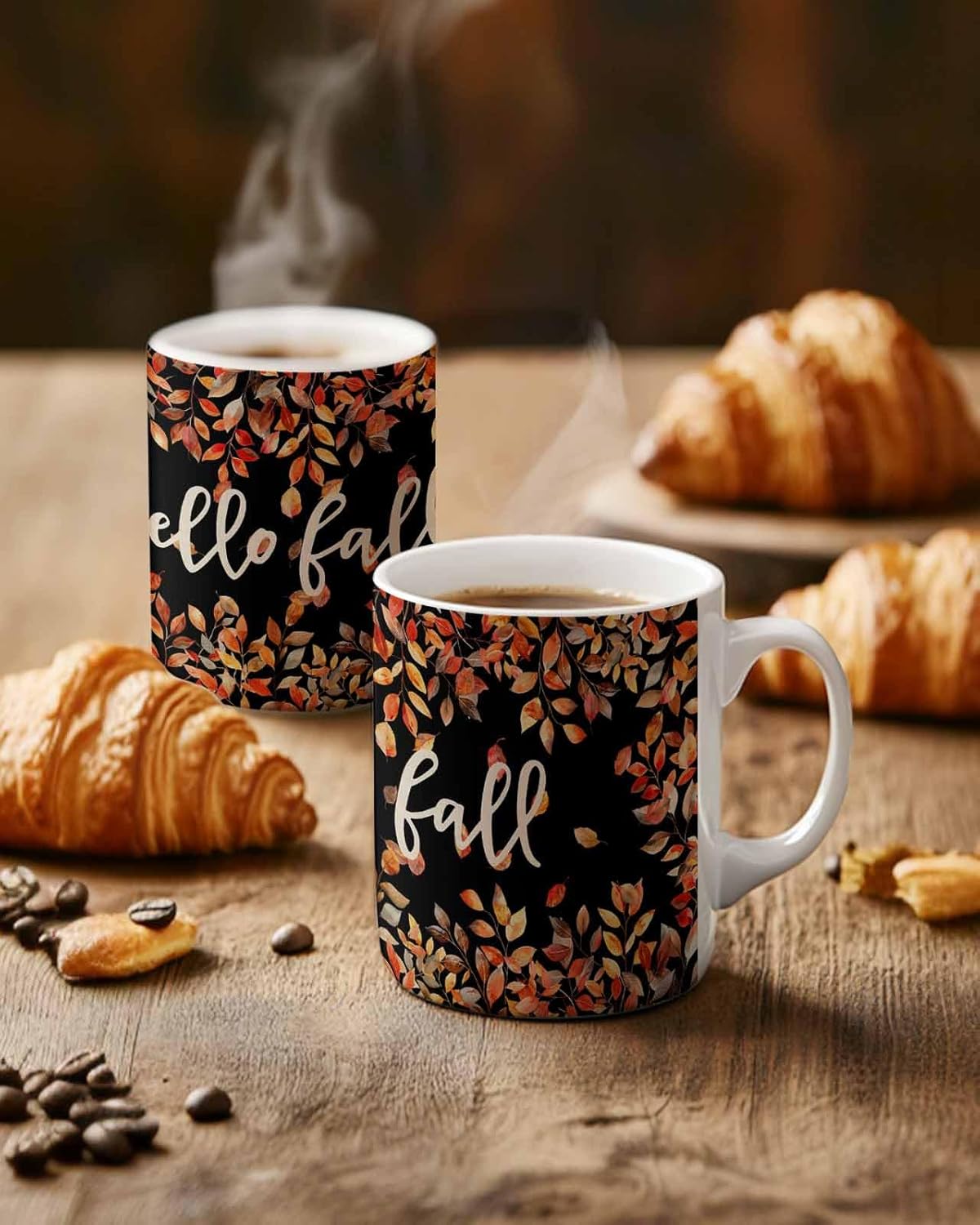 BEMIGO Ceramic Coffee Mug Vintage Maple Leaves Ceramic Mug White Cup, Fall Autumn Harvest Insulated Coffee Cup with Handle with Pattern Perfect for Tea and Hot Beverages, 12oz