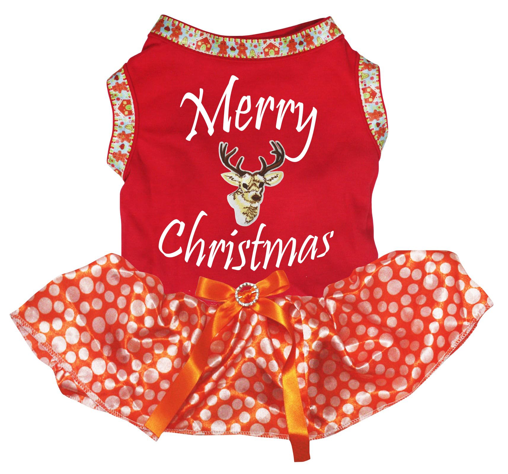 Robe de Noël pour chien Merry Deer orange pois XXL intégrez votre toutou au réveillon