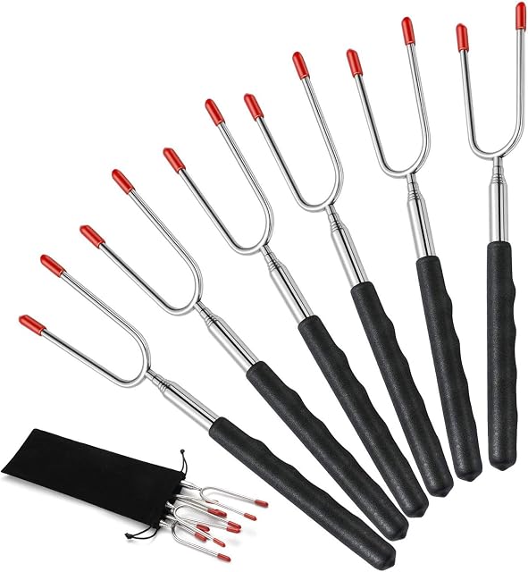 Homealexa Marshmallow Toasting Forks Sticks Set of 6, Telescoping Marshmallow Roasting Sticks Stainless SteelExtendable U Shape with Handle  Grilling Skewers for Hot Dog Bonfire BBQ Smores Skewers
