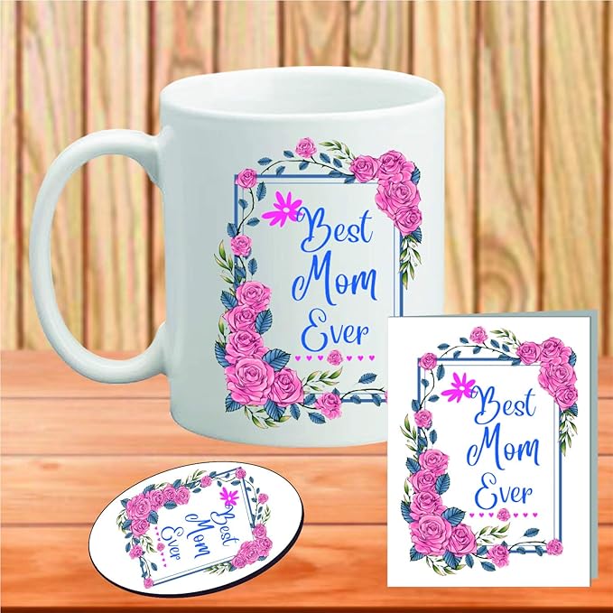 PICRAZEE Gift for MOM | Mummy | Mother Birthday Gift | Women's Day | Mothers Day Gift Combo (1 Printed Coffee Mug, 1 Printed Fridge Magnet, 1 Greeting Card)(MFG)