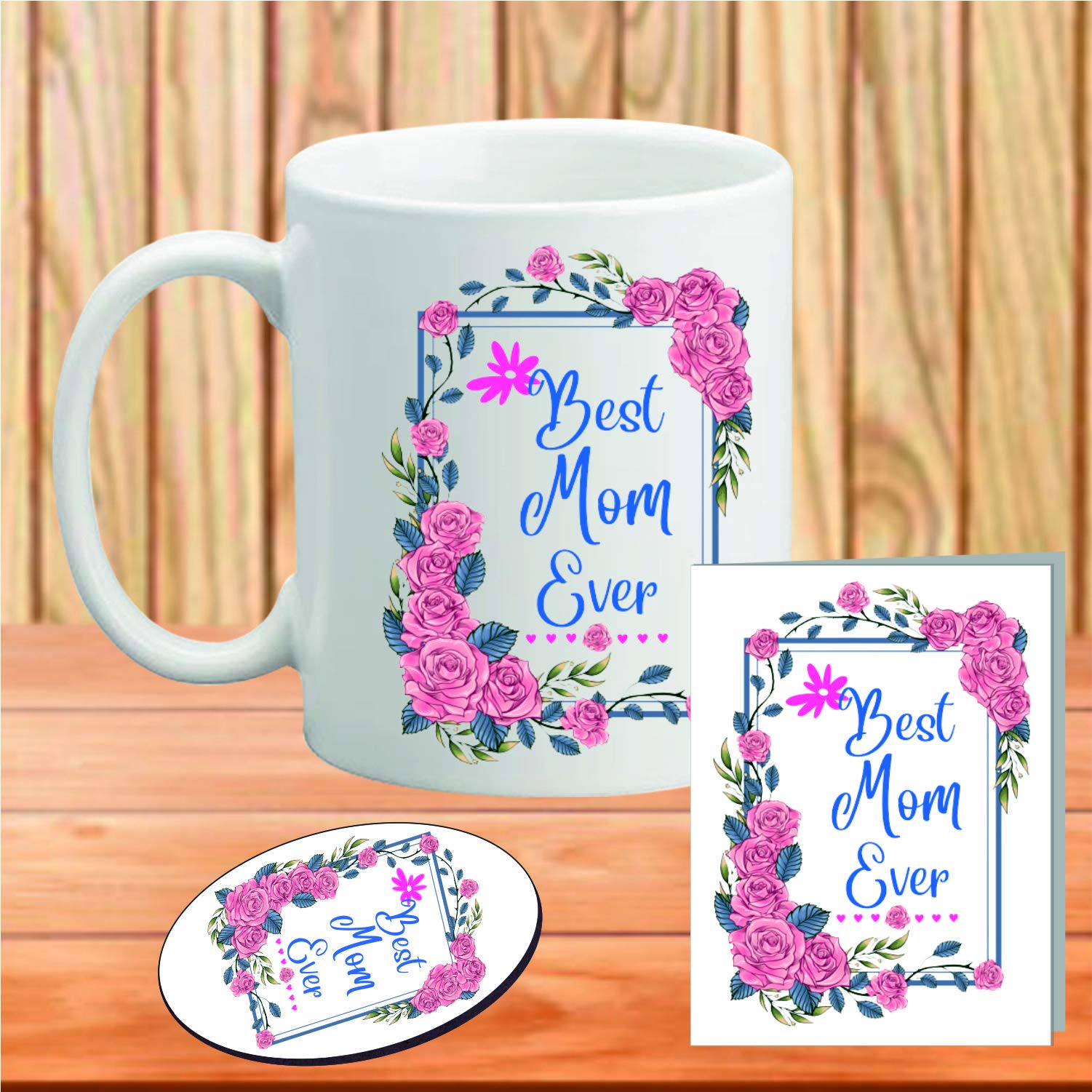 PICRAZEE Gift for MOM | Mummy | Mother Birthday Gift | Women's Day Combo (1 Printed Coffee Mug, 1 Printed Fridge Magnet, 1 Greeting Card)(MFG)