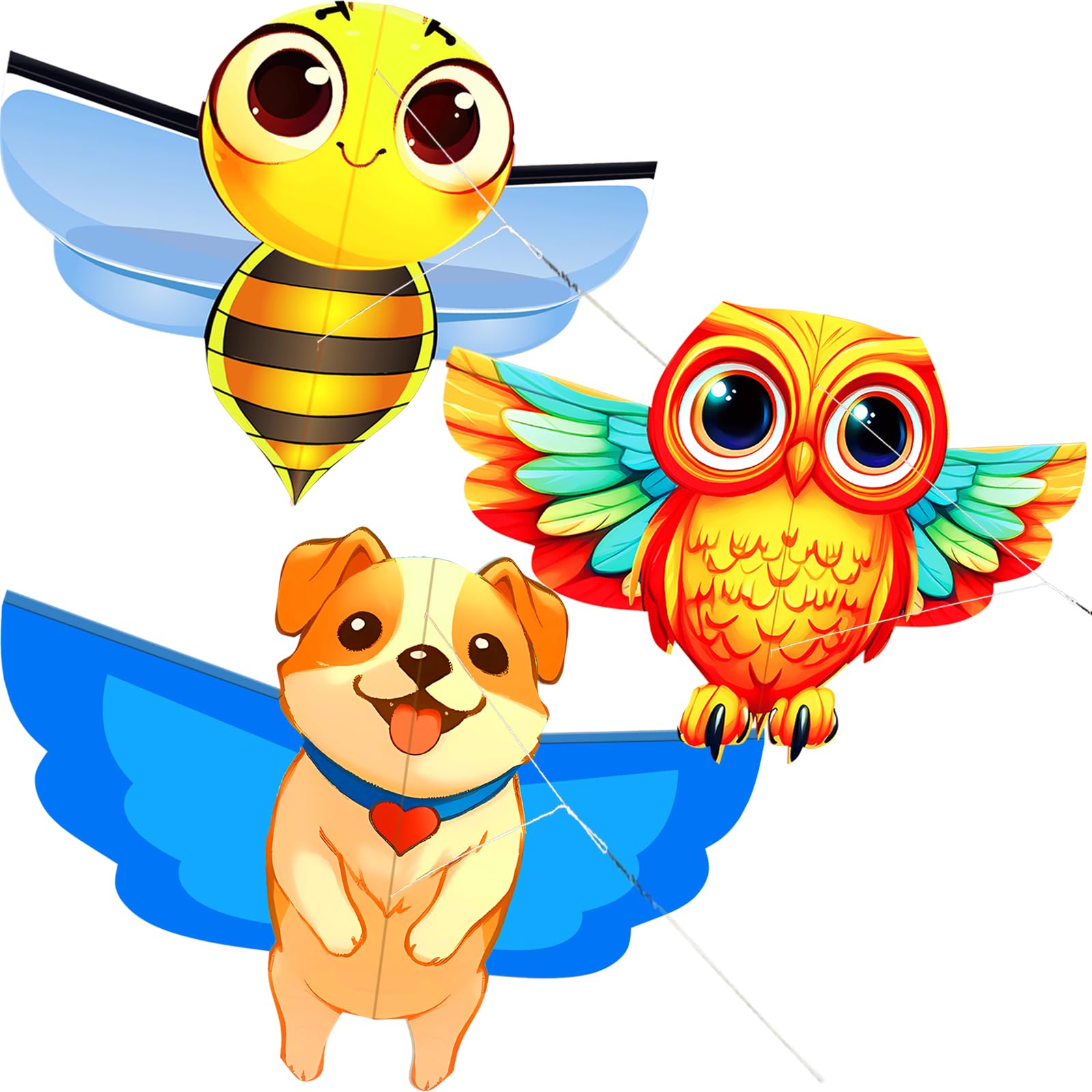 Touch the sky Animal Kite for Adults, Easy to Fly, Exquisite Fabrics and Unique Structure Design, Excellent Outdoor Games and Activity Toys, Suitable for Beginners. (Cartoon Dog & Bee & Owl)