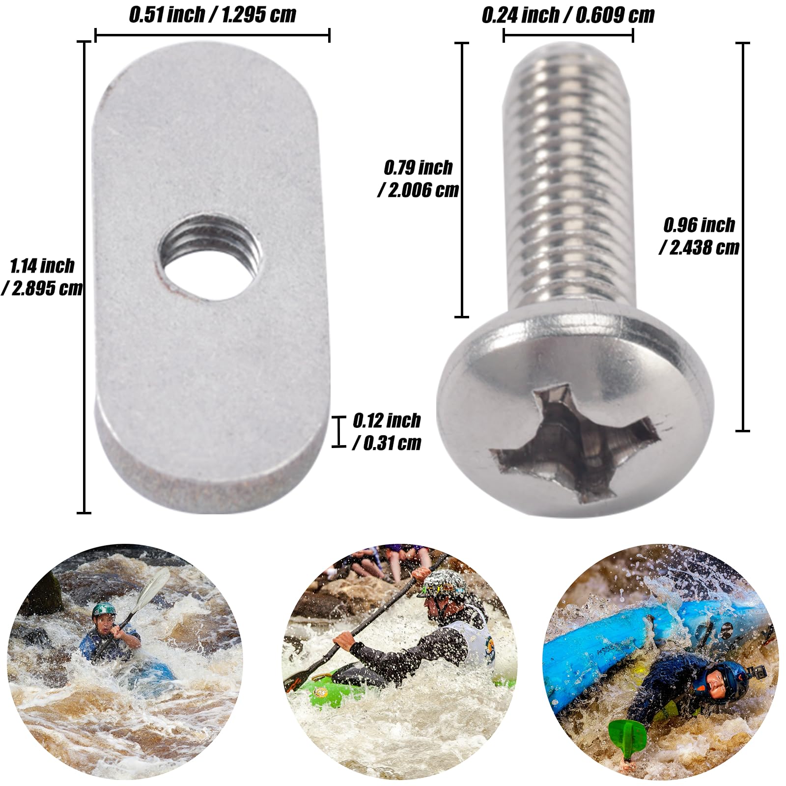 VTurboWay 4-Pack 316 Stainless Steel Kayak Rail Screws & Track Nuts With M6 Phillips Screws - View #2