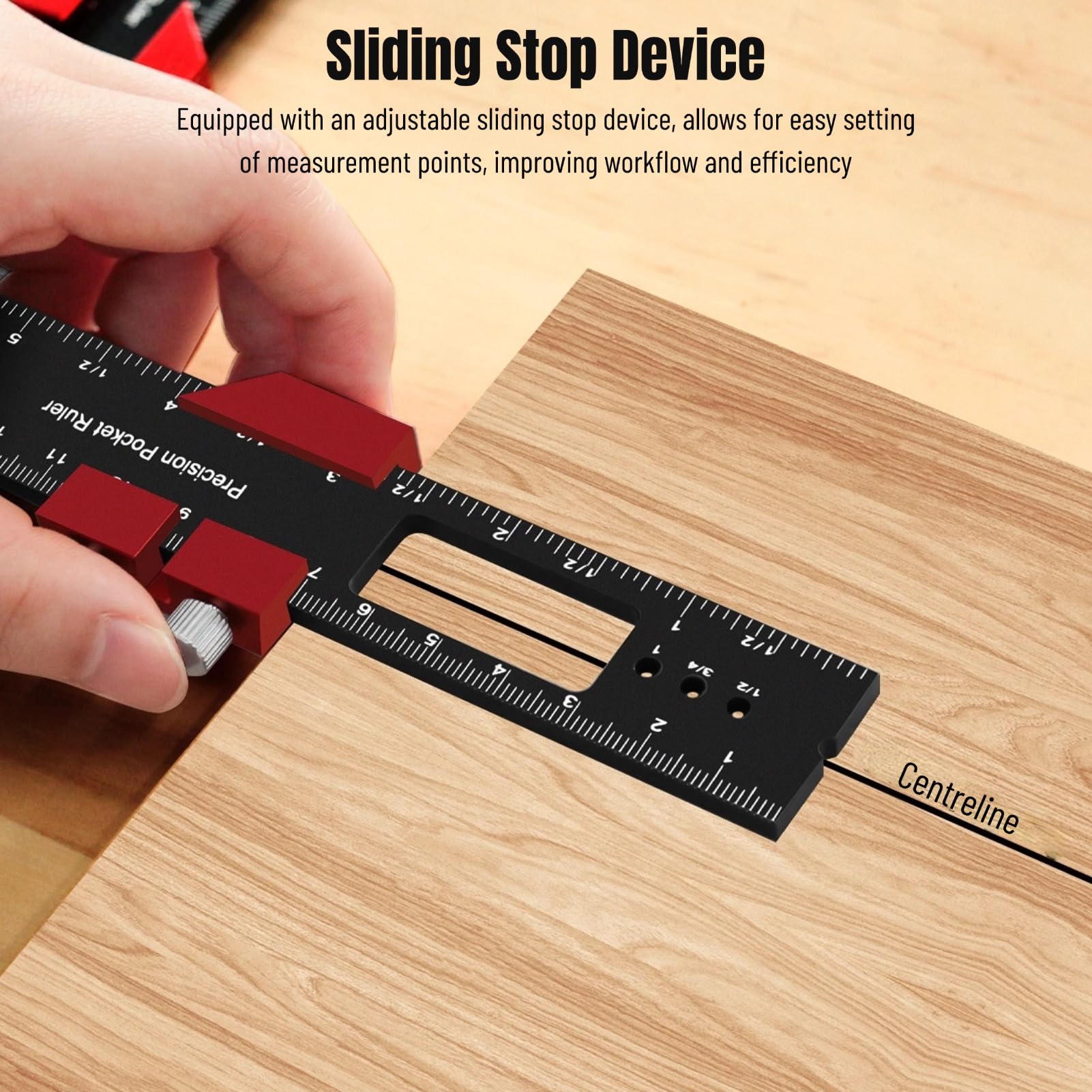 Woodworking Ruler with Slide Stops, 3PCS T Type Scribing and Square Ruler - Image 4